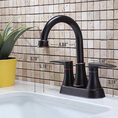 Miniatura 7 de VABM80008H - Grifo de lavabo de baño de bronce aceitado de 2 manijas sin plomo, boquilla giratoria de arco alto de 360, juego de grifos de tocador