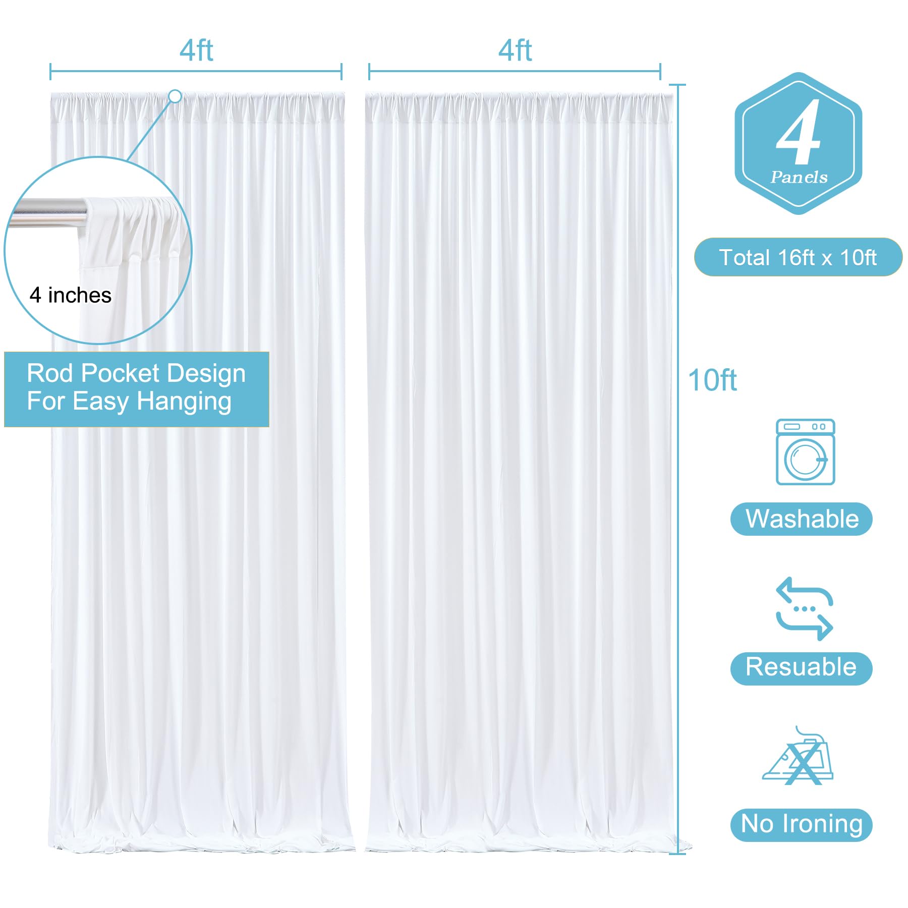 10×12 Ft Wrinkle Free Beige Backdrop Curtain For Weddings Parties, 2 Panels 5×12ft - View #8