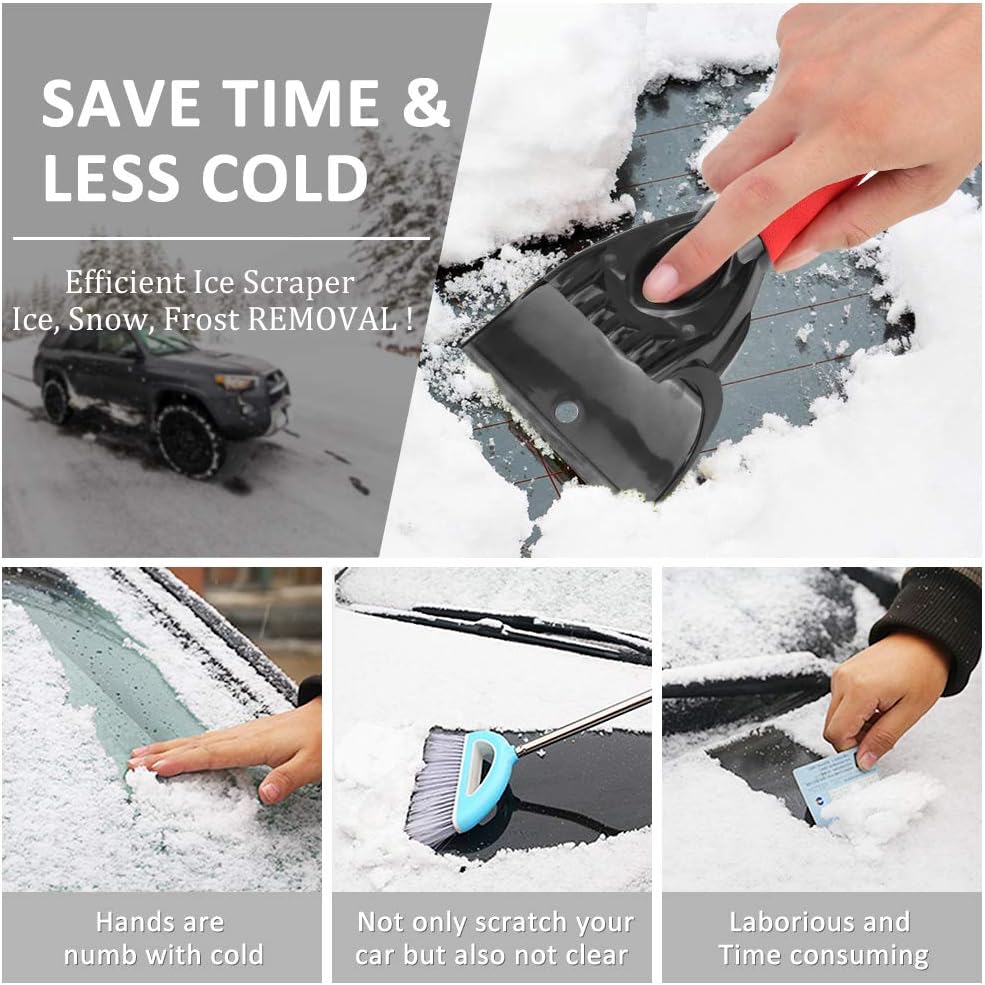 Ice Scraper for Car Windshield (2 Pack), Plow-like Snow Scraper, Heavy-duty Frost Snow Ice Removal for Windows, Scratch-free, Use in All Winter Conditions, Easily Storage, Works Best on Any Size Vehic