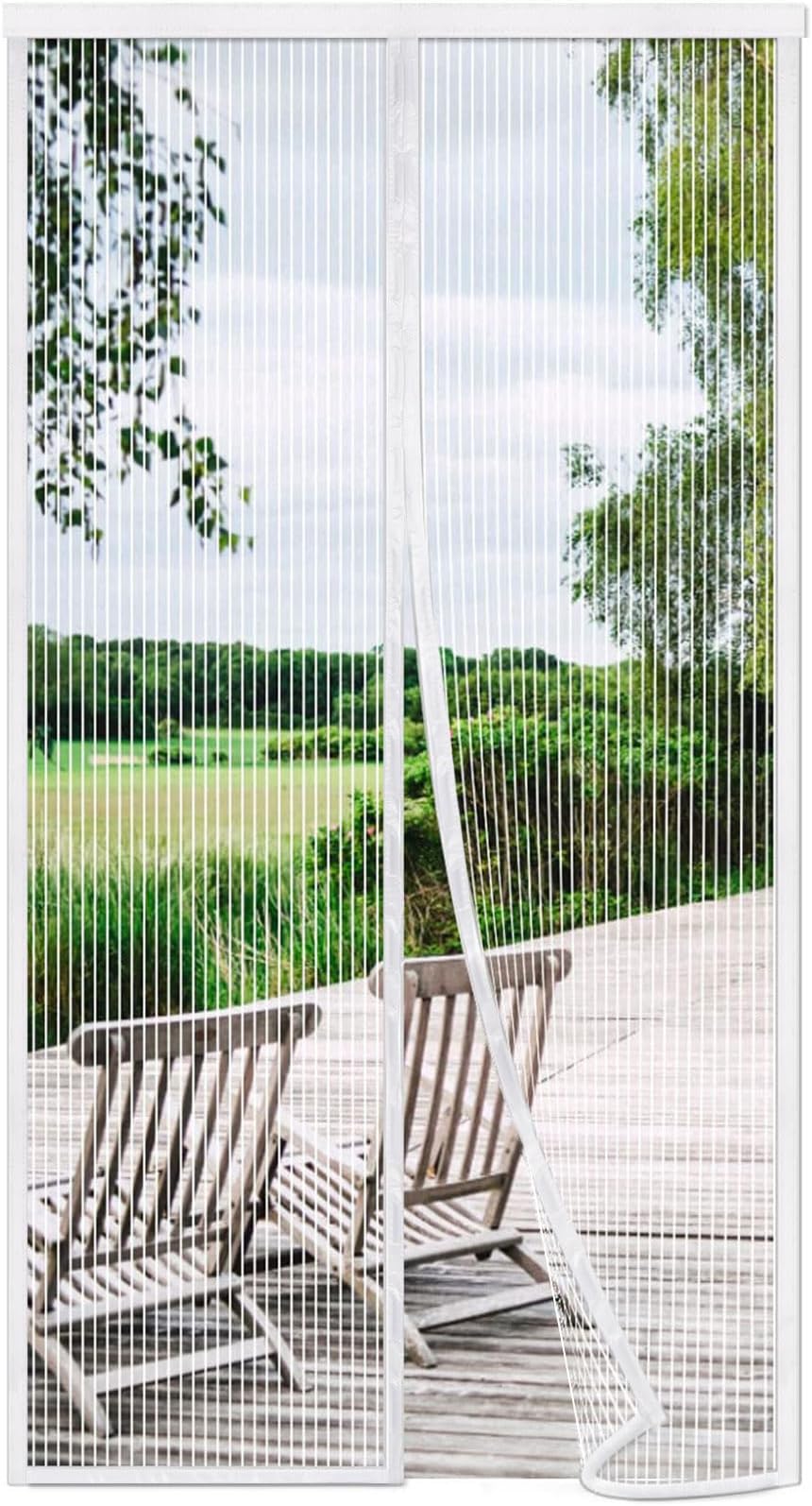Magnetic Screen Door Self Sealing, Fit Door Opening Size 34x96inch, Screen Itself Size 36x98inch, White Mesh Mosquito Door Screen with Magnets Heavy Duty, Keep Bugs Out, Let Fresh Air in