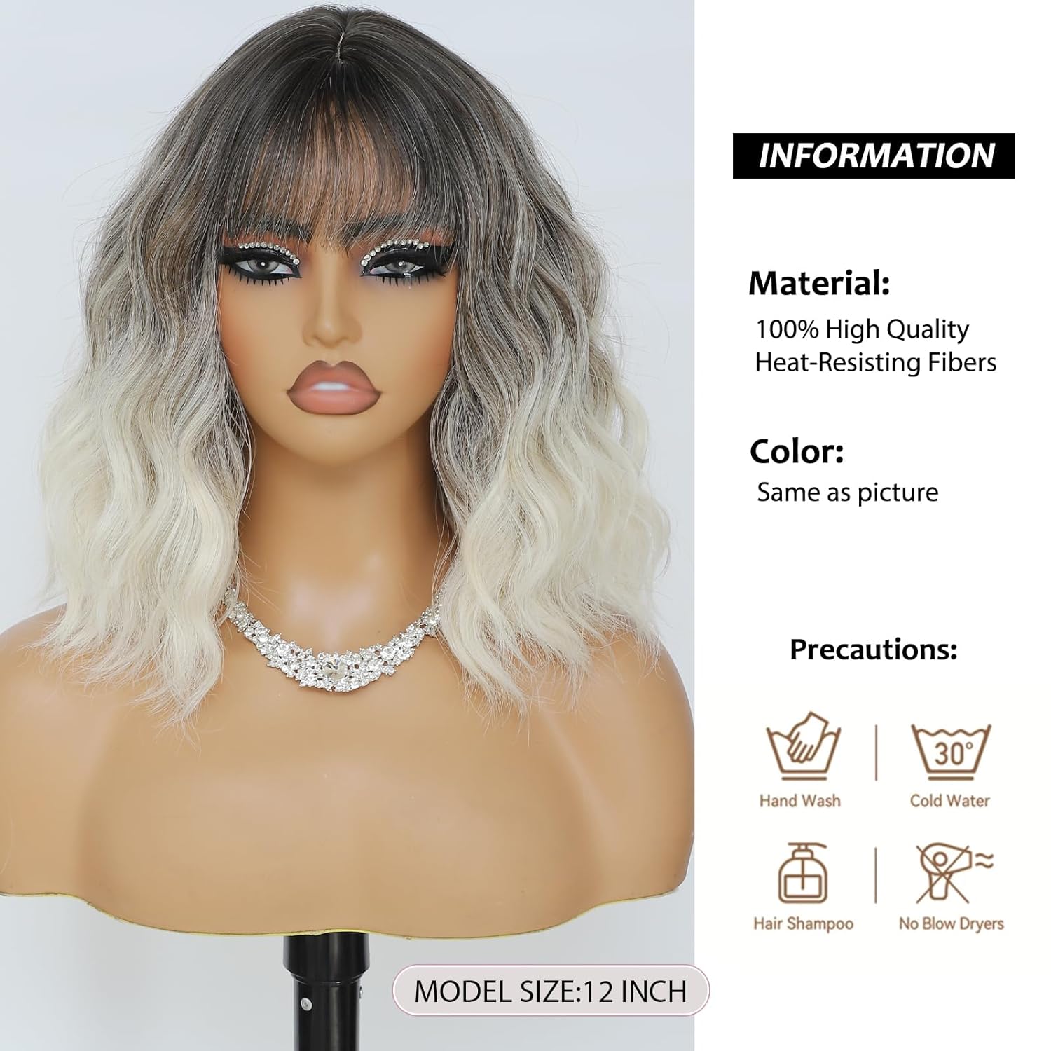 Short Bob Wigs with Bangs Loose Curly Wavy Shoulder Length Bob Synthetic Cosplay Wig for Women Colorful Costume Wigs - Image 3
