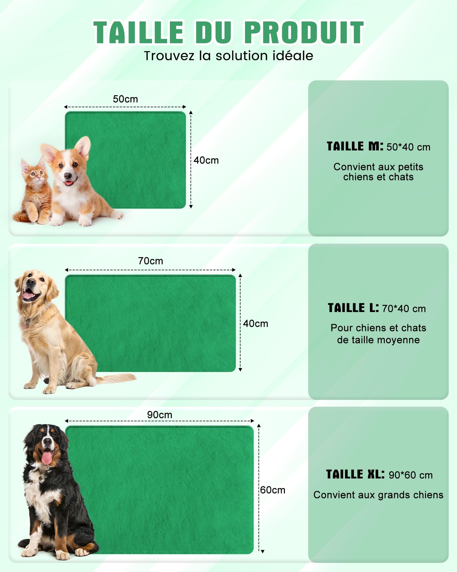 petnf Coussin Chauffant d‘Extérieur pour Chien et Chat - Température Auto-Régulée, Étanche, Câble Anti-Morsure - pour Niche, Maison de Chat et Panier, Vert, 40x50 cm