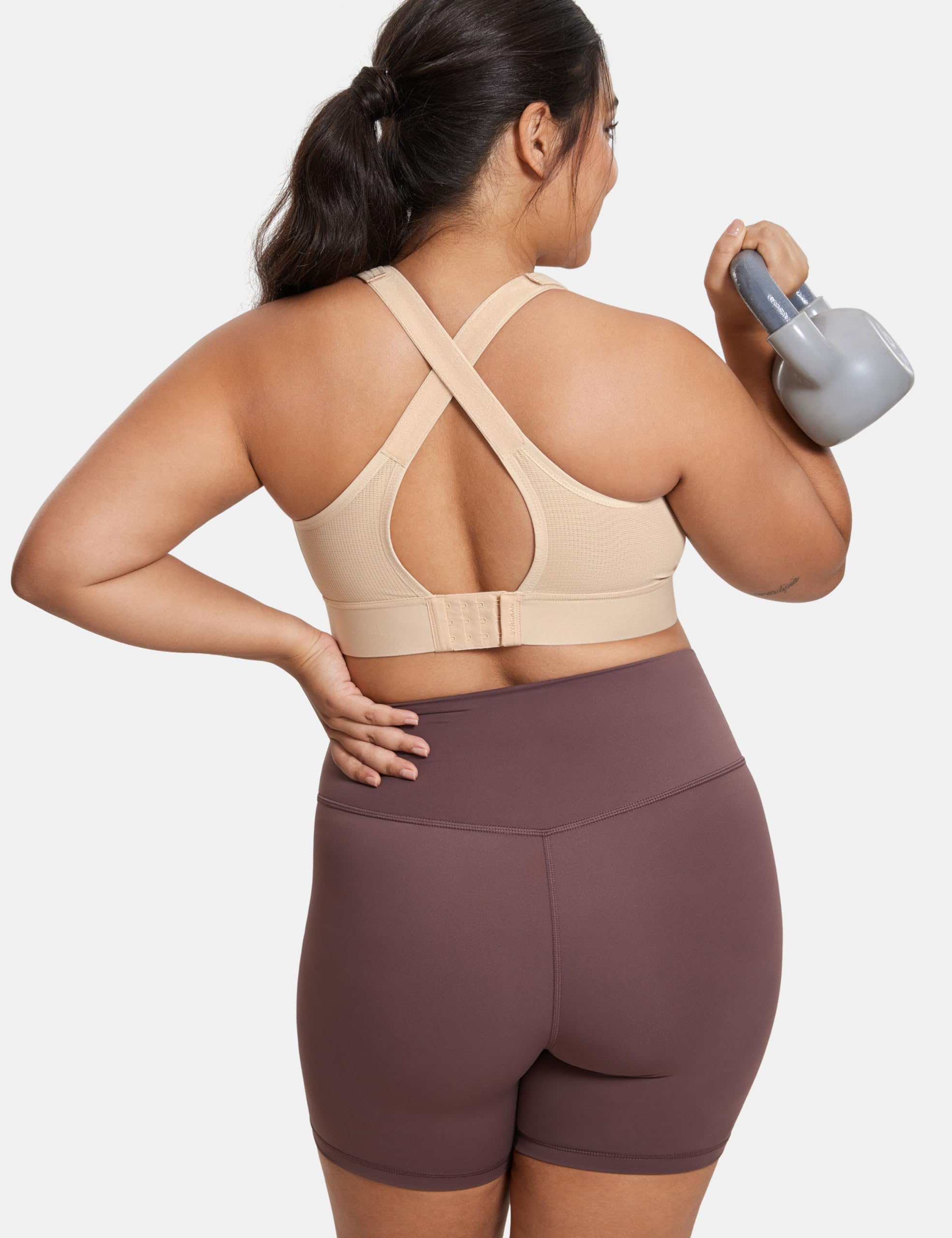 SYROKAN Reggiseno Sportivo Donna Senza Ferretto Ad Alto Impatto Imbottito Zip Frontale Velcro Racerback Taglie Forti