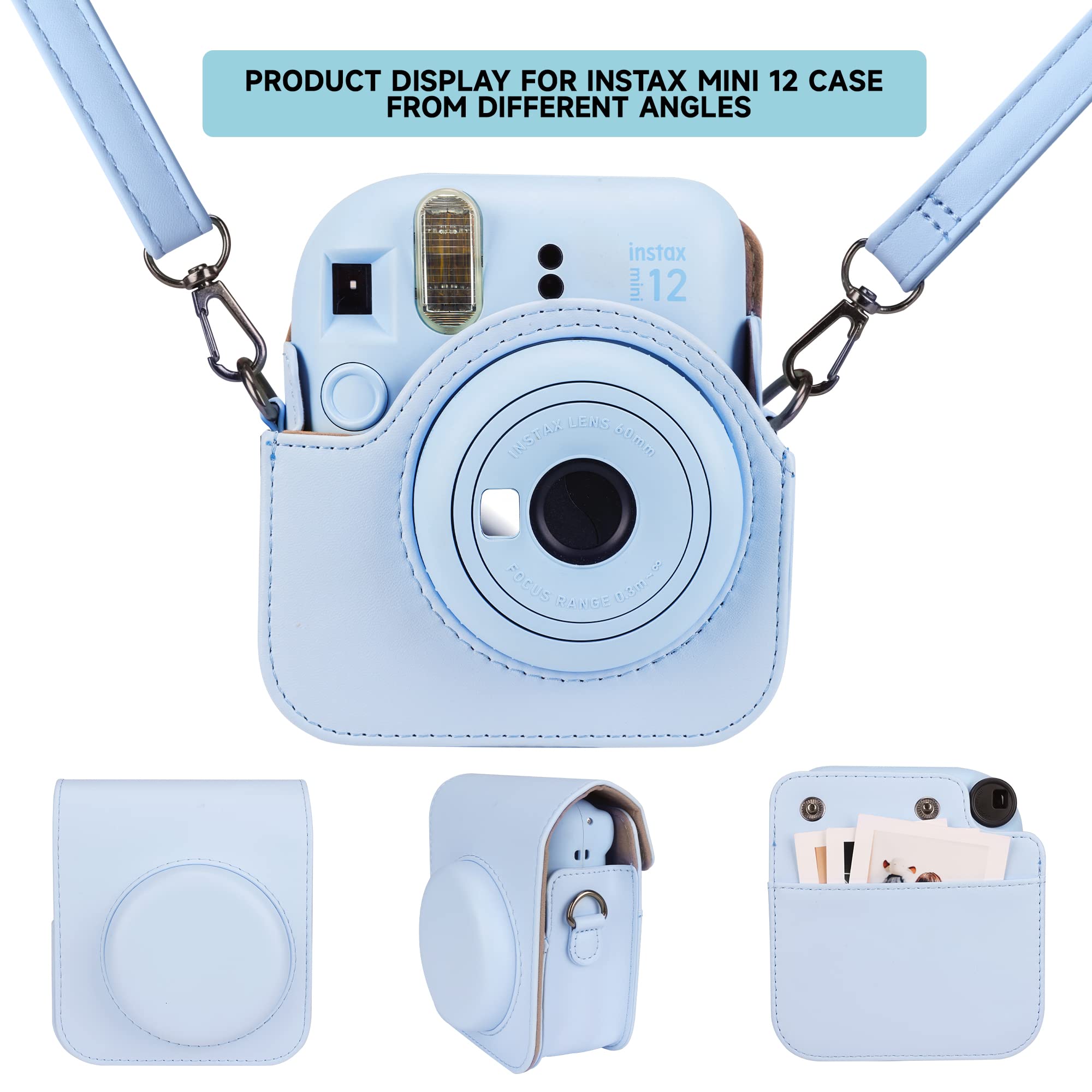 Custodia per fotocamera e album fotografico a 64 tasche, compatibile con Fujifilm Instax Mini 12, in pelle PU, portatile, mini 12, con tracolla regolabile e album fotografico, blu, PICCOLO