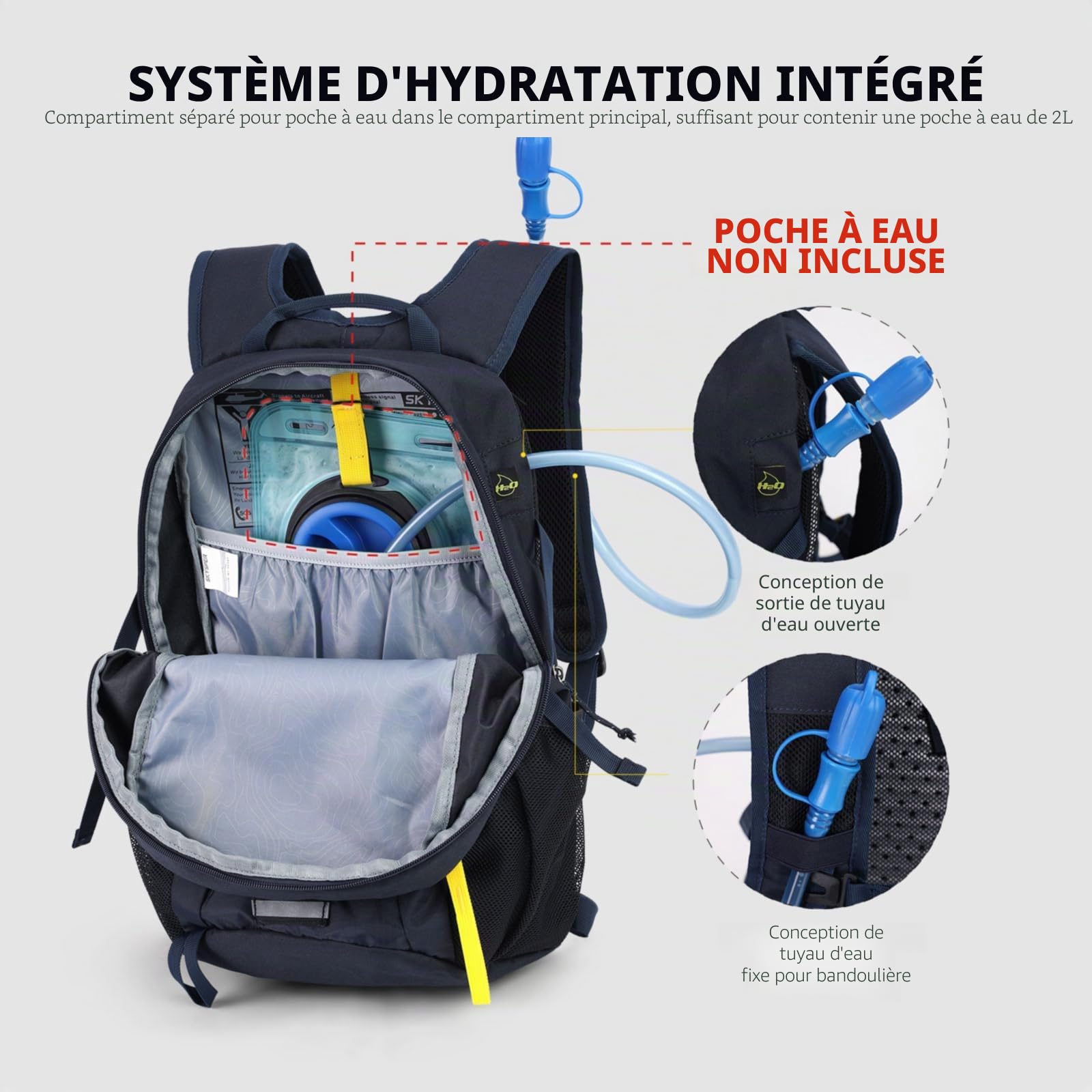 SKYSPER Sac à Dos de Randonnée Ultraléger Sac à Dos avec Système de Ventilation et D'hydratation Dorsale Sac à dos de Trekking en Polyester Respirant 3D Air Mesh Camping en Plein Air