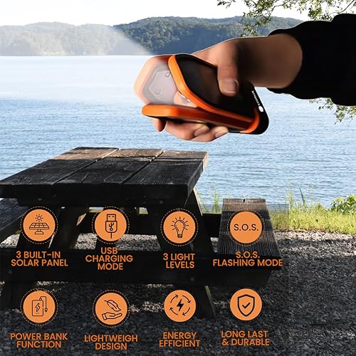 Miniatura 2 de Linterna solar 3 en 1 para acampar, linterna de emergencia LED plegable estilo trébol, linterna solar recargable rápida USB para cortes de energía,