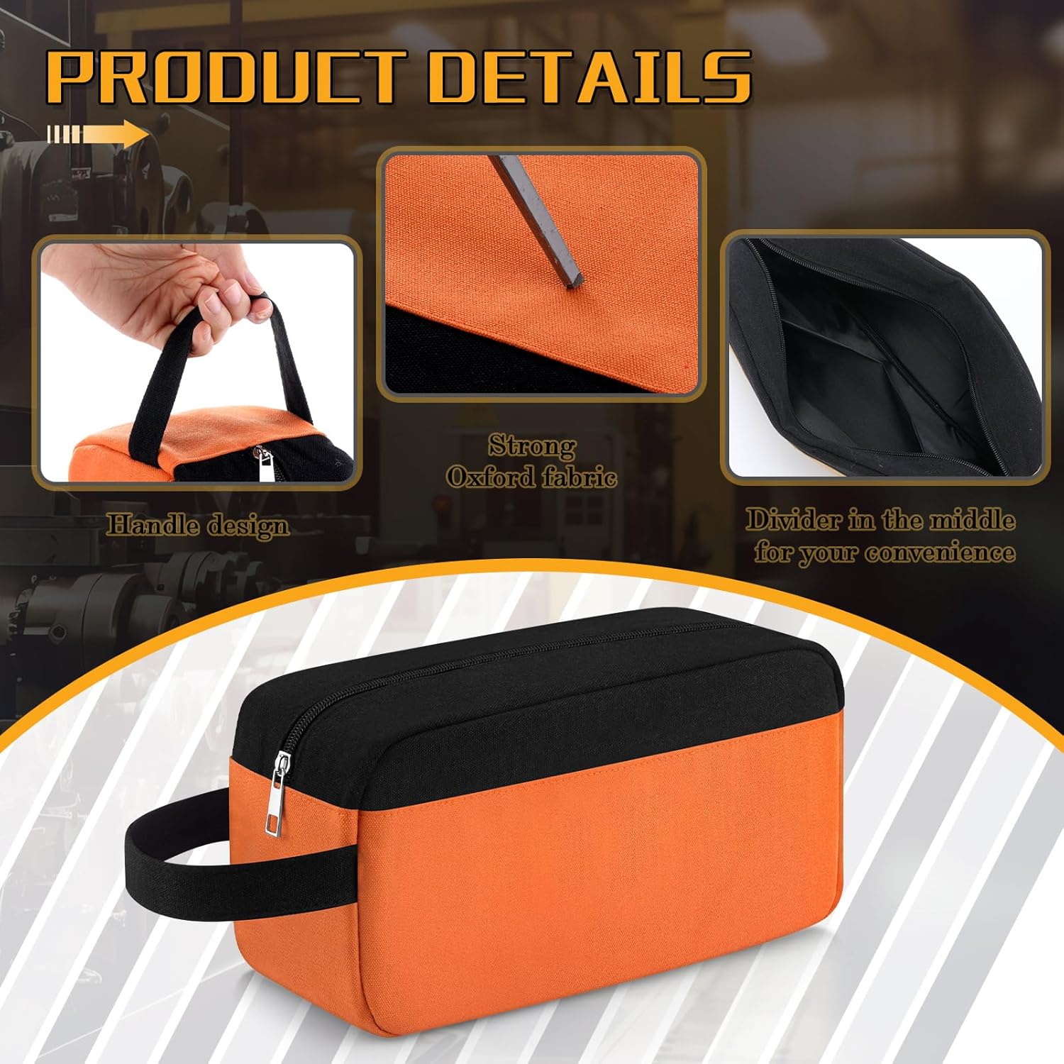 Eccliy 4 Pack Tool Pouch Canvas Zipper Pouch 12 Inch Small Tool Bags with Handle Dual Compartments Utility Bag Toolboxes for Men Electrician Mechanic Tools Storage(Gray, Orange, Red, Blue) - Image 3