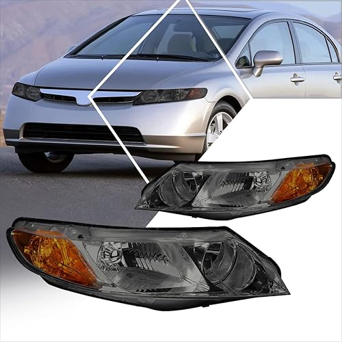 Miniatura 11 de PM PERFORMOTOR Repuesto de faros delanteros cromados ámbar compatible con Honda Civic Sedan 06-11 de 4 puertas, PMHL-HCIV4D-0609-OH-CA ámbar