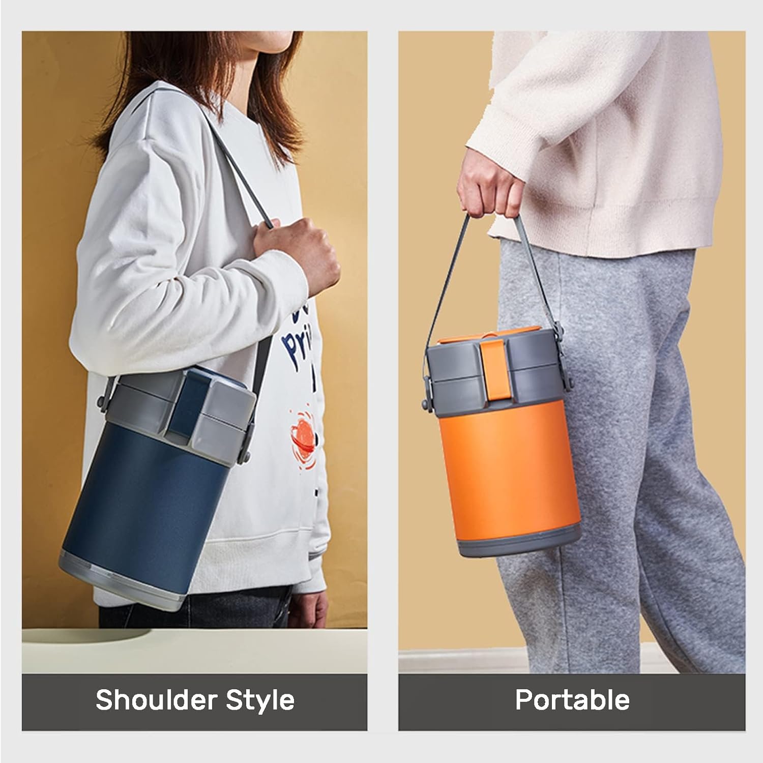 82oz Adults Thermo Food Jar For Hot Food 3 Tier Bento/Food Wide Mouth Insulated Stackable Food Containers Hot Cold lunch box for Work Office Outdoors Picnic (BLACK) - Image 4