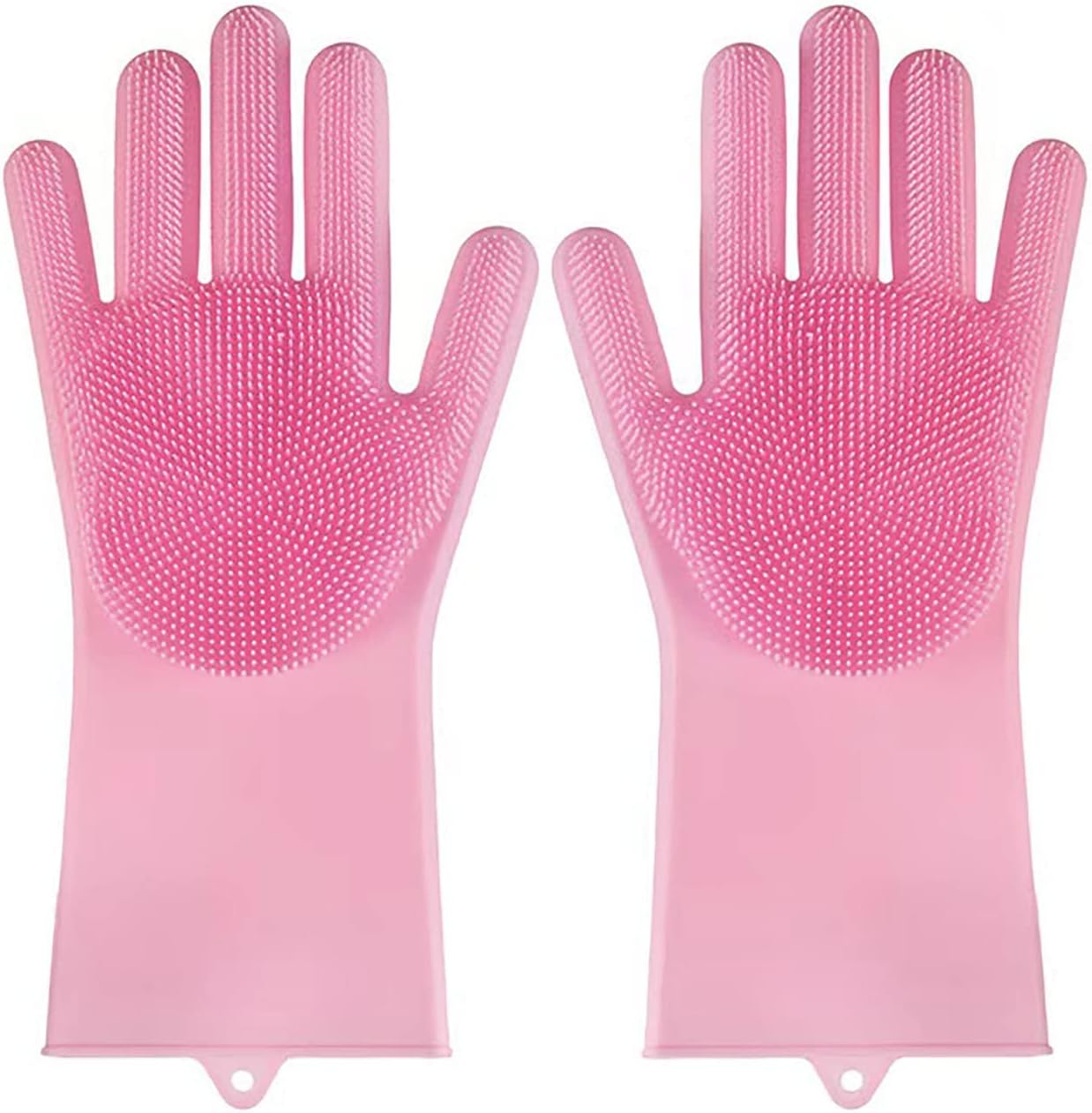 ANZOEE Reusable Silicone Dishwashing Gloves, Pair of Rubber Scrubbing Gloves for Dishes, Wash Cleaning Gloves with Sponge Scrubbers for Washing Kitchen, Bathroom, Car & More (Pink)