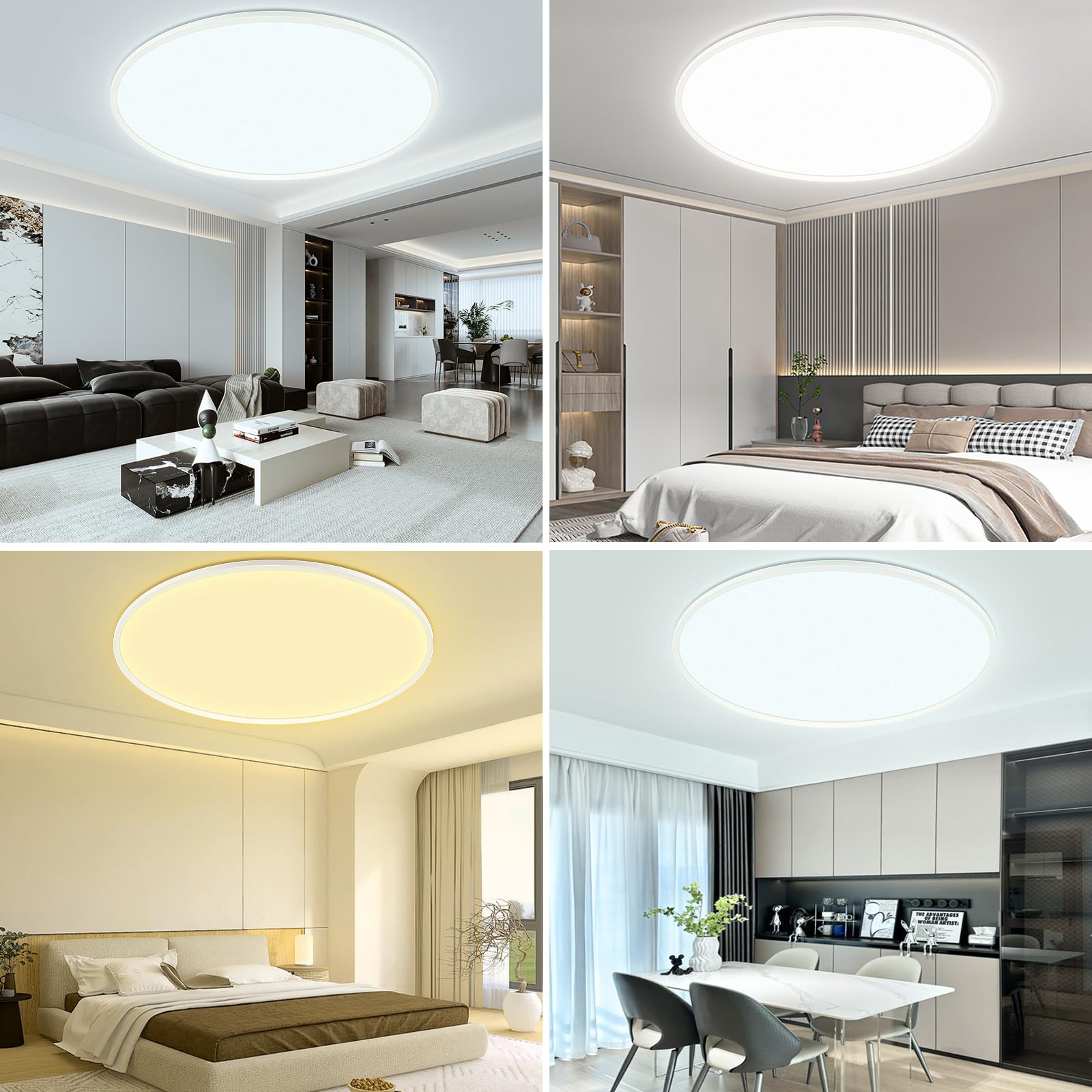 40W LED Deckenleuchte Flach Dimmbar, Ø50CM Deckenlampe mit Fernbedienung, 3000-6500K Modern Ultra Dünn, Rund Deckenleuchten Dimmbar für Wohnzimmer Schlafzimmer Kinderzimmer Büro Küche, Weiß