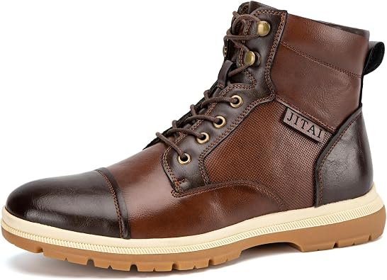 Mens Dress Oxfords Lace-Up Boots, Comfortable Casual Hiking Winter Work Shoes with Rubber Sole