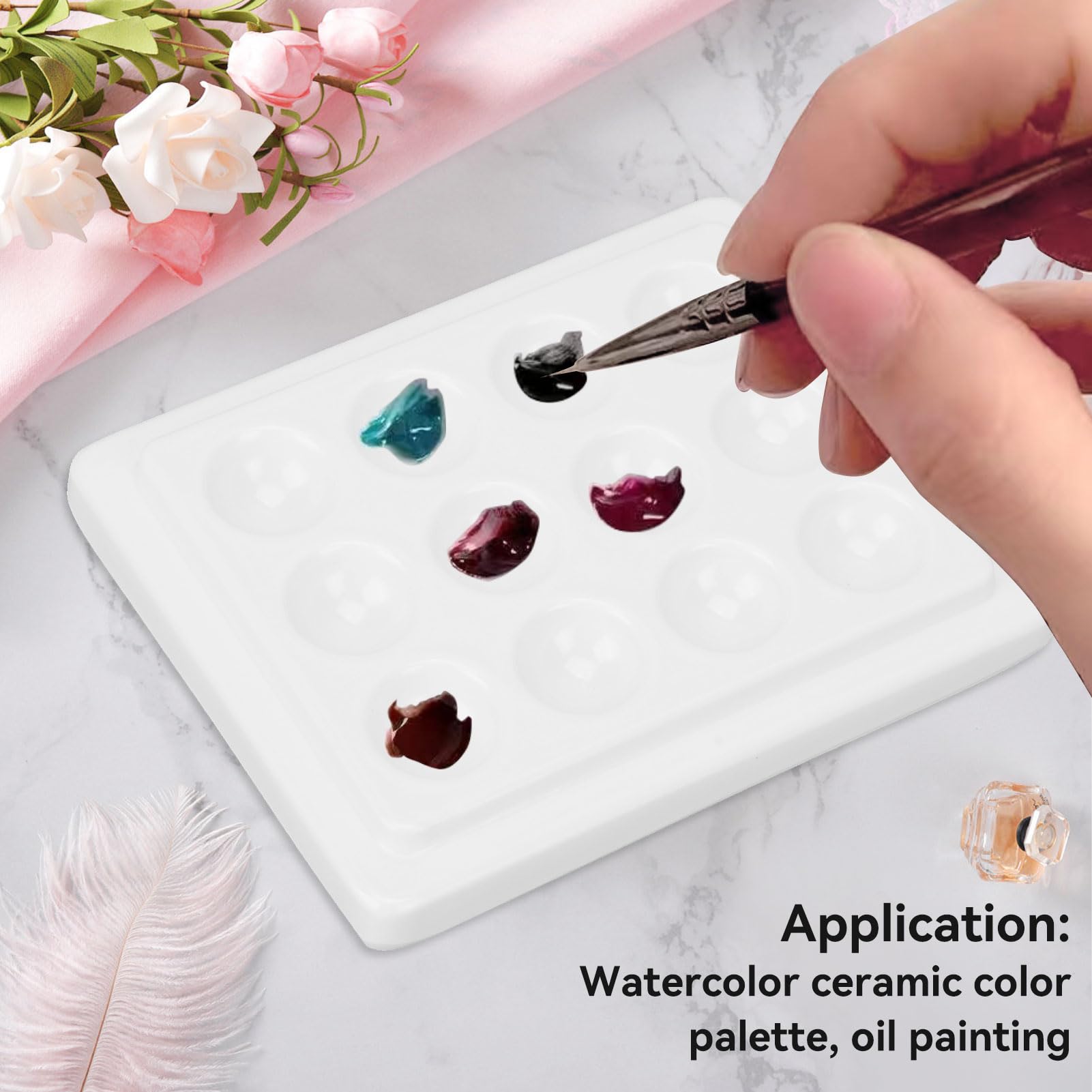 Tavolozza Nail Art Tavolozza Porcellana 12 Pozzetti Per Acquerello - Bianco Antipolvere Con Coperchio Per Artisti Accessorio Pittura Professionale