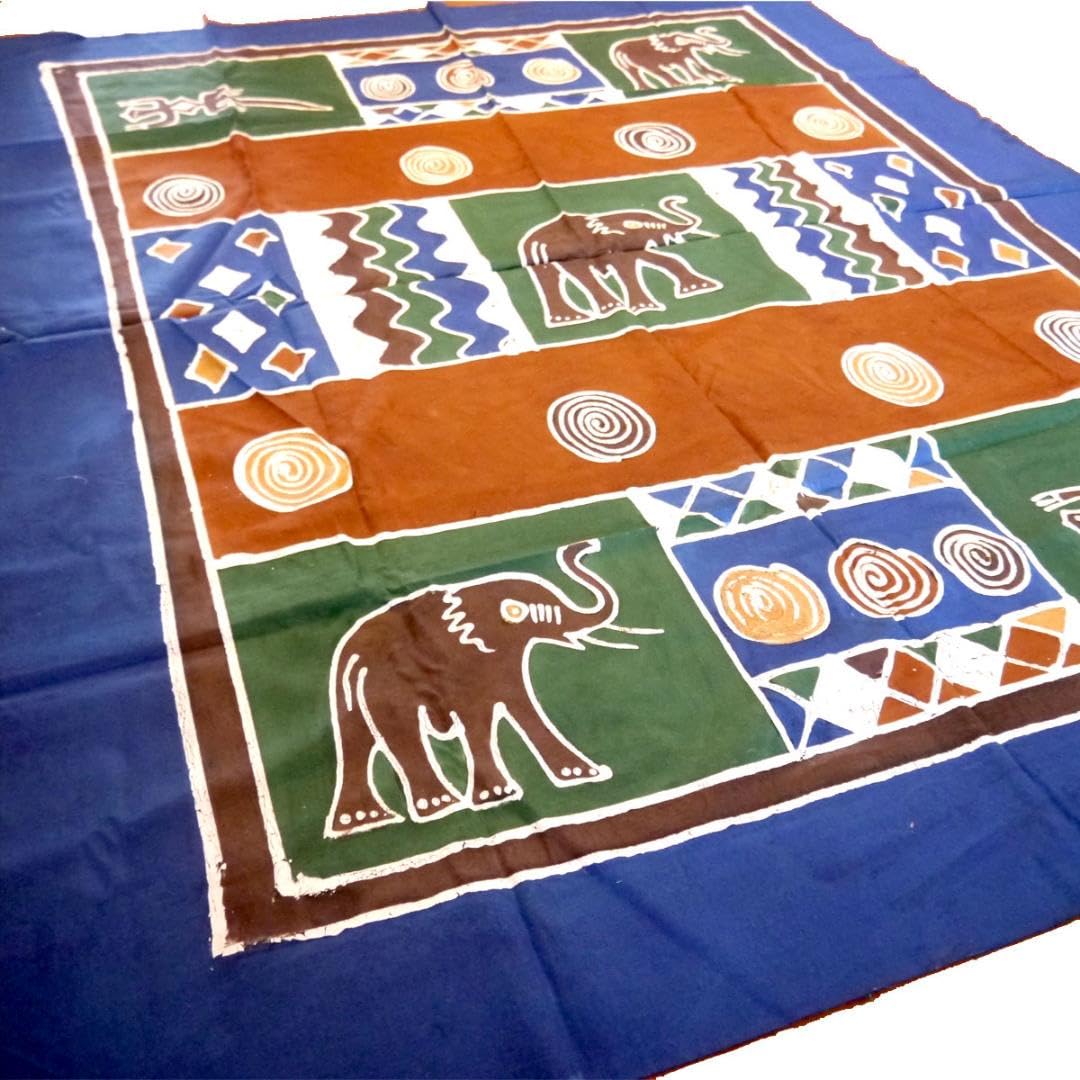 アフリカ・ジンバブエ製 ろうけつ染め布（150cm×195cm）象とトカゲ Amazon.co.jp: アフリカジンバブエ製 ろうけつ染め布（150cm