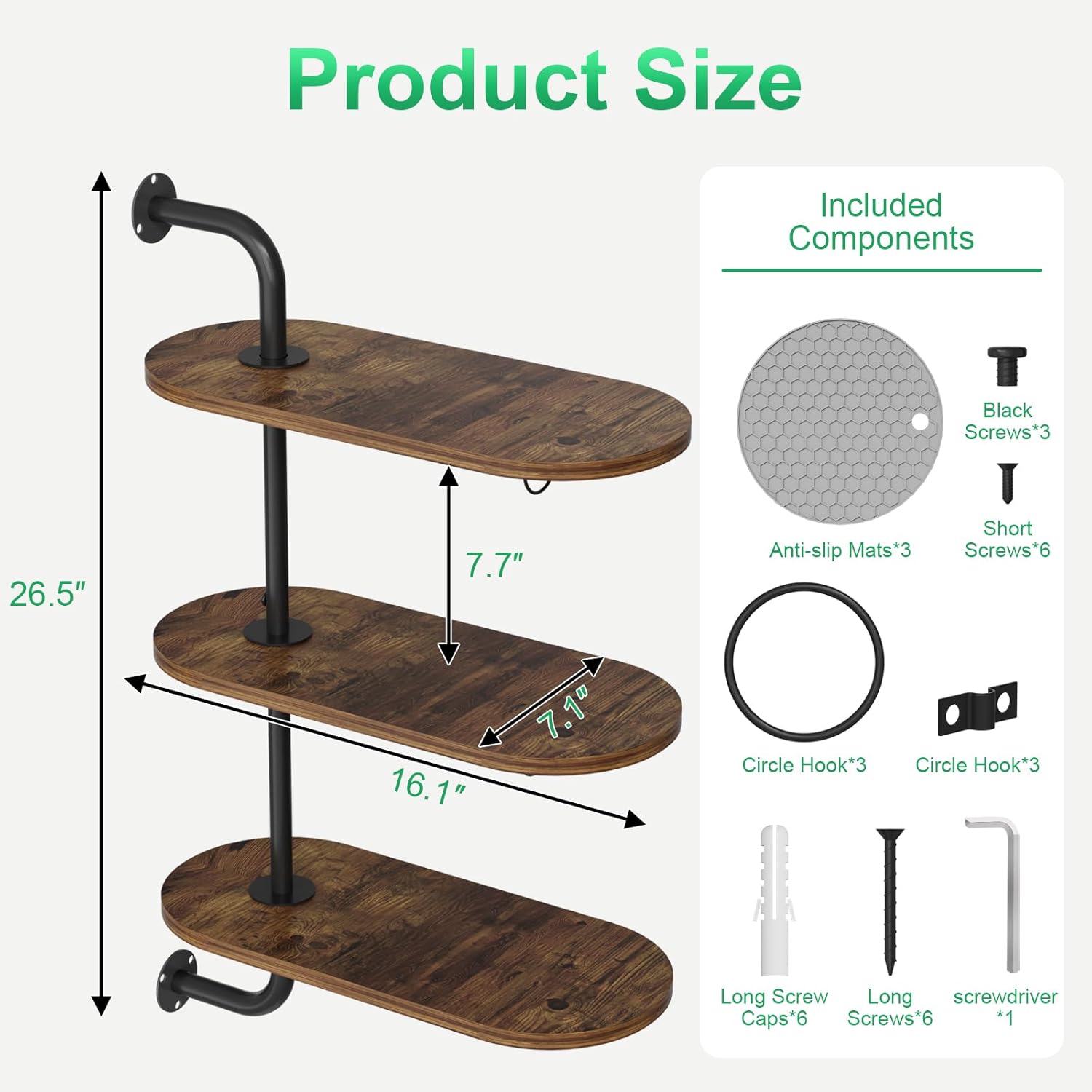 Rotating Window Plant Shelves with 3 Anti-slip Mats, 3 Tier Plant Stand Indoor Outdoor, Wooden Window Plant Shelf with 3 Circle Hook, Hanging Plant Holder for Window, Potted Plants, Flowerpots (Antique Color, 3 Tier)