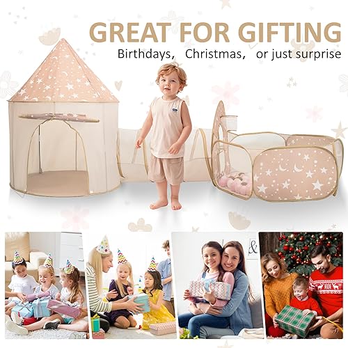 Miniatura 7 de Tienda de campaña 3 en 1 para niños con túnel, tienda de campaña desplegable con hoyos de bolas para niños pequeños y casa de juegos para interiores