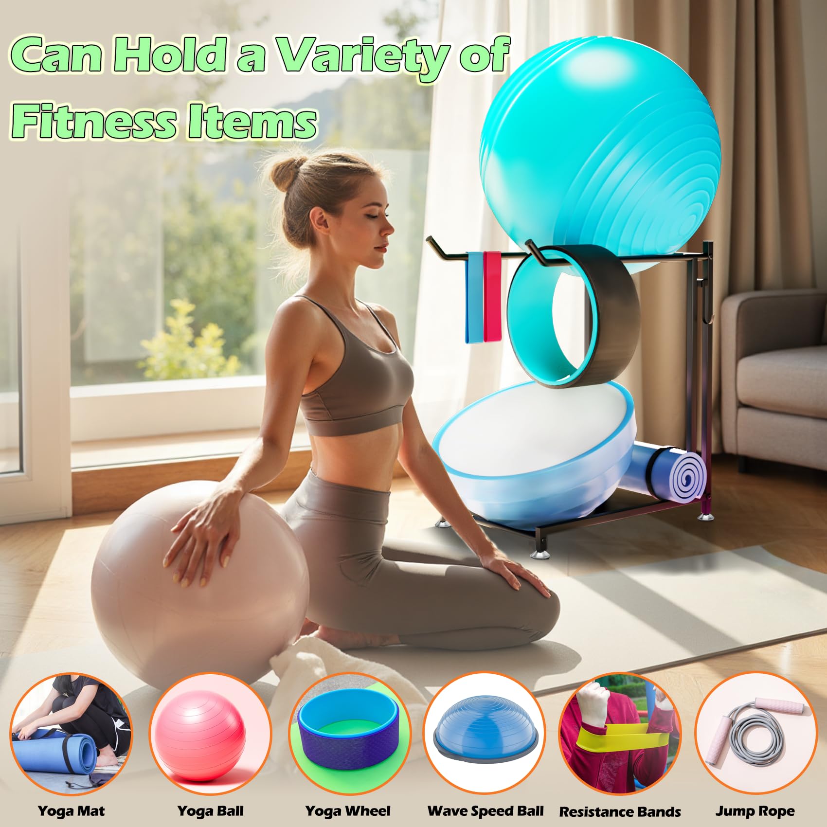 Support à Ballon D’exercice Lhysn – Rangement Pour Balles De Yoga Et Tapis, Crochets Pour élastiques, Cordes, Gants