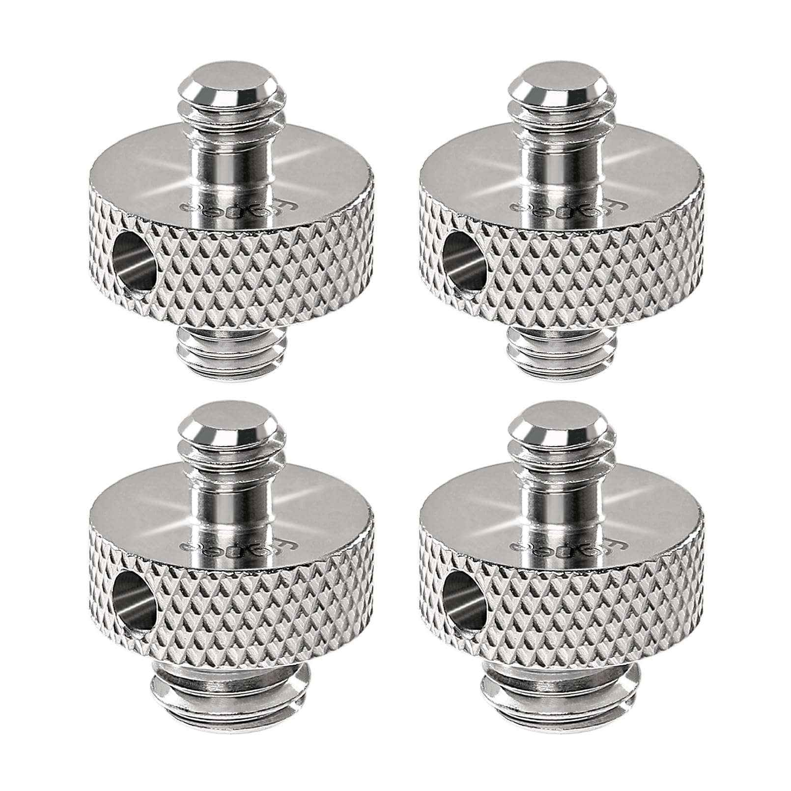 Frgyee Upgraded Stainless Steels 1/4" Male to 1/4" Male & 1/4" Male to 3/8" Male Tripod Threaded Screw Adapter with Hole for Camera Light Stand Equipped with Hex-L Wrench 4 Pcs