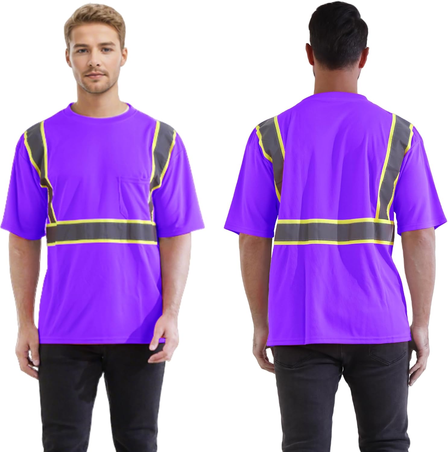 W&H Hi Vis Safety Short Sleeve Shirts Class 2 Reflective Birdeyes Fast Dry Breathable with Black Base for Work