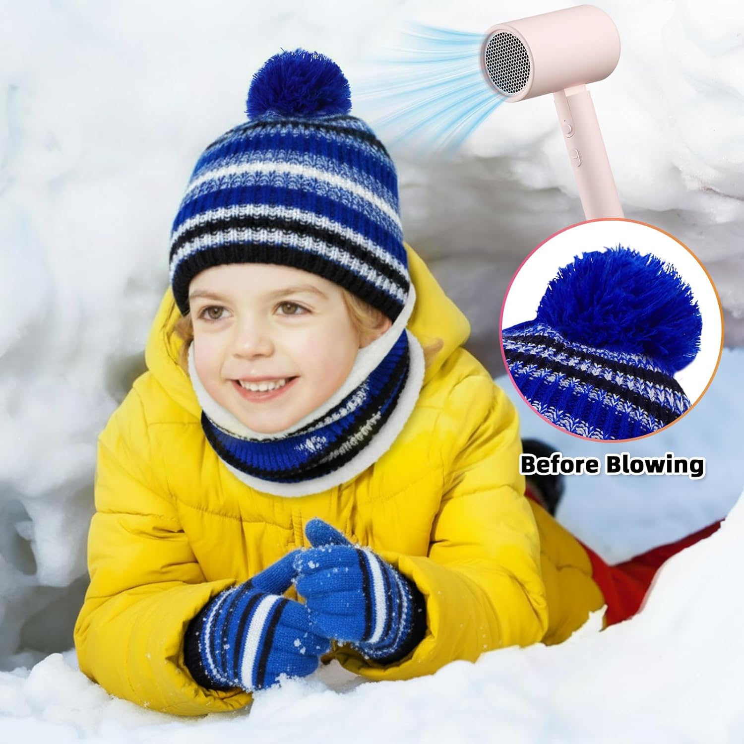 18 Pcs Kids Hat Scarf Gloves Winter Set Fleece Lined Pom Pom Beanie Neck Warmer Knit Gloves Gifts for Boys Girls - Image 5