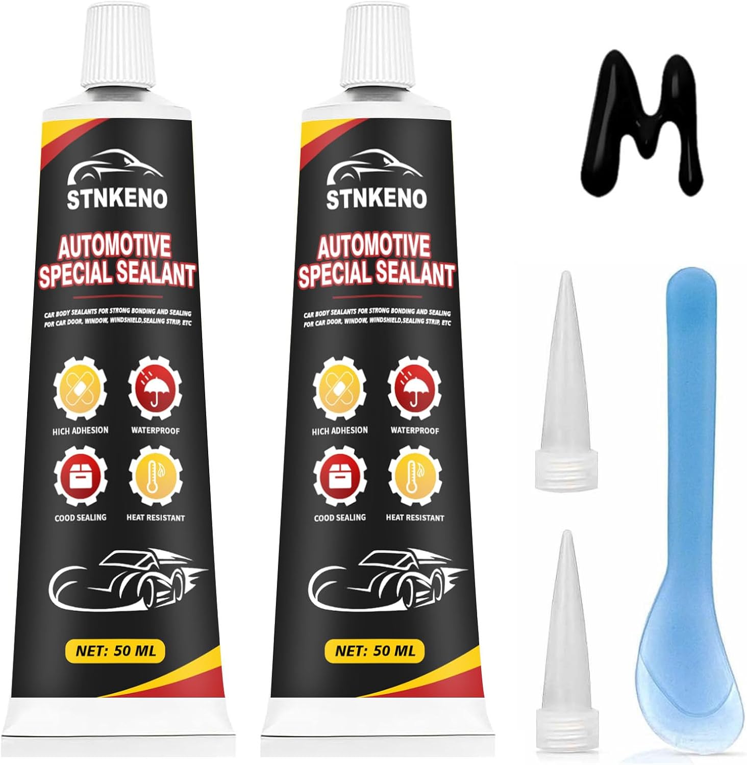 Automotive Sealant, Body Restoration Adhesives, Auto Body Repair Glue - 3.53 Oz Extra Strong Black Heat Resistant Silicone Sealant for Car Body, Interior, Metal, Plastic (2 Pcs, 100ML)