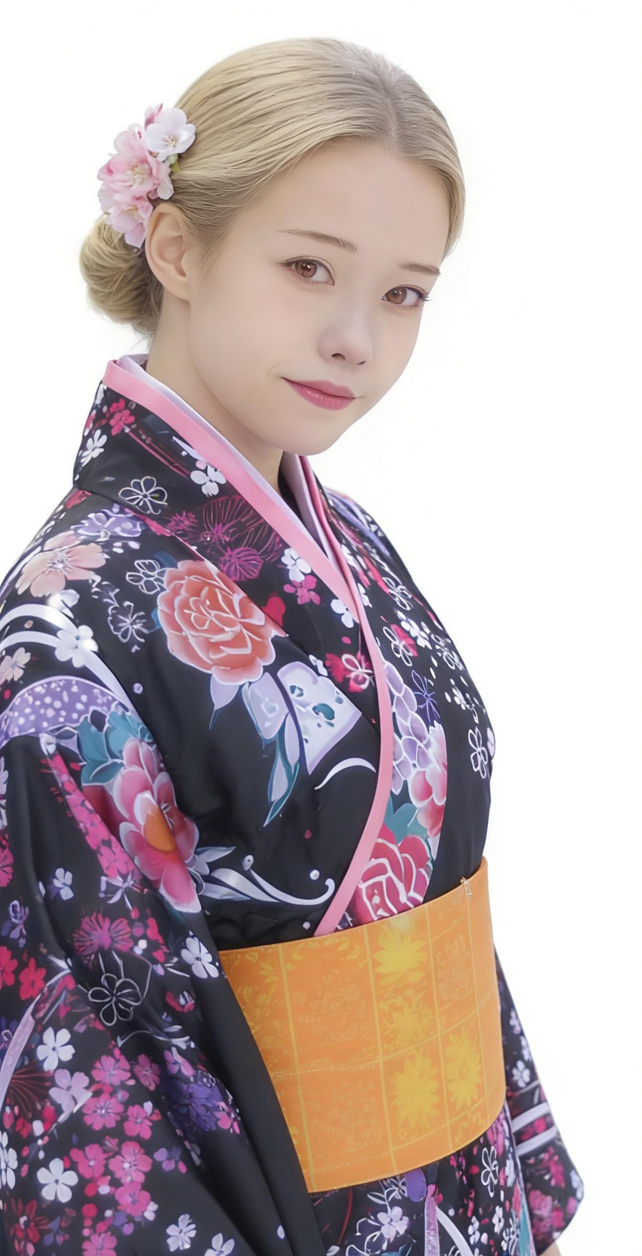 Robe kimono traditionnelle japonaise à motif floral noir et rose pour femme, robe yukata style geisha avec tissu satiné, tenue cosplay