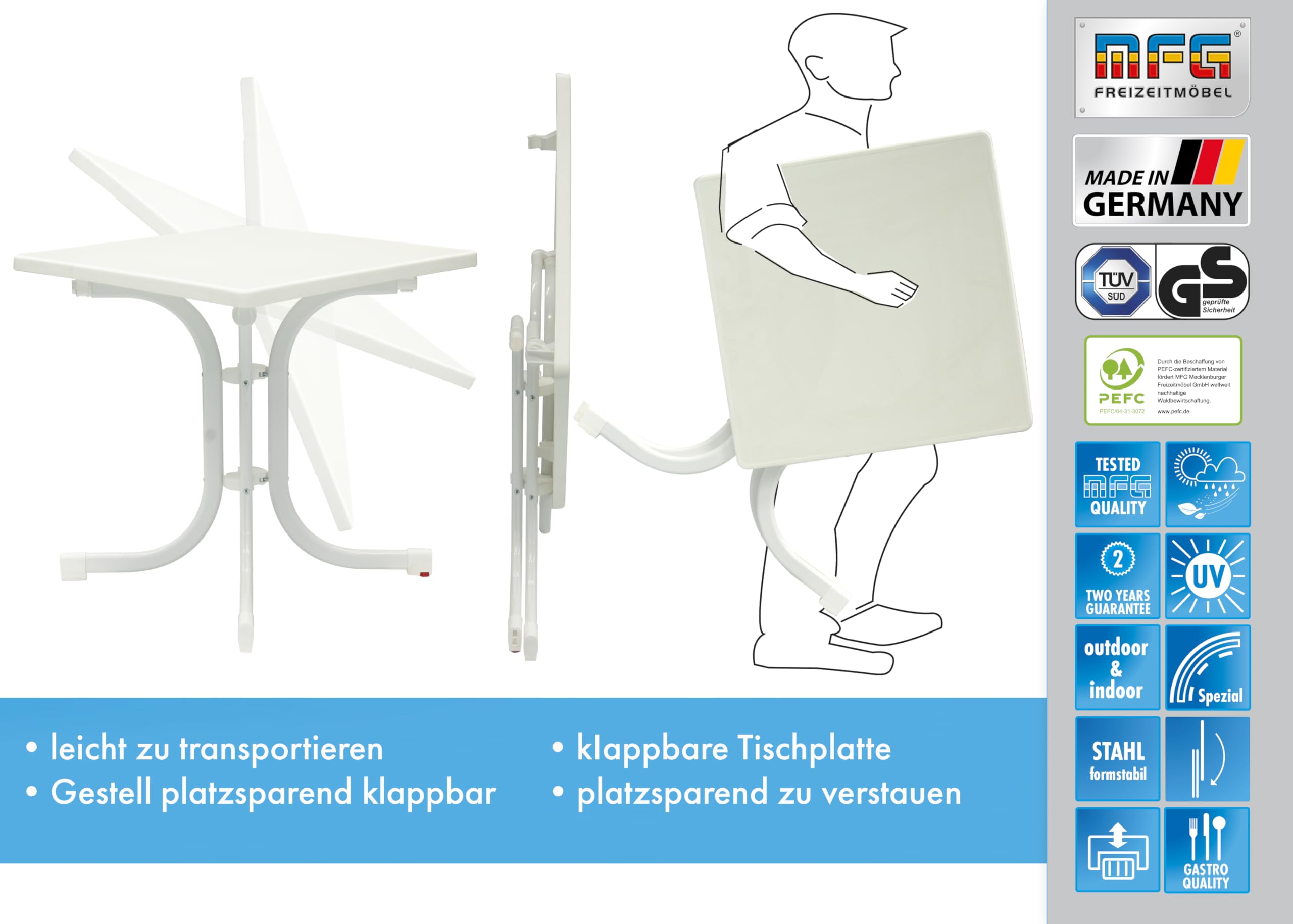 MFG Boulevard-Klapptisch 70x70 cm, weiß/weiß