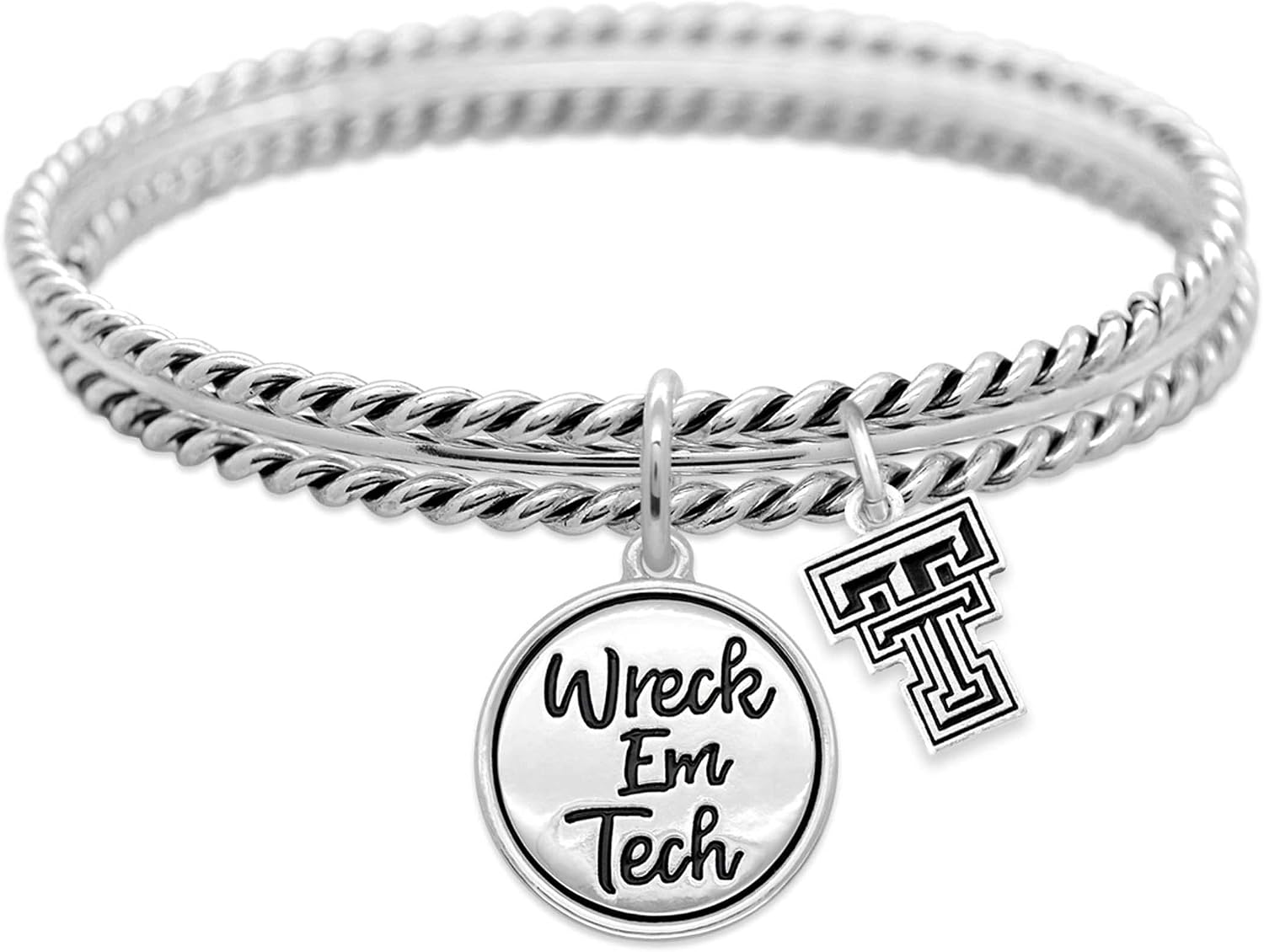 From the Heart Texas Tech Red Raiders Wreck Em Tech Twist and Shout Silver Bracelet Jewelry TTU, 7 5 inch