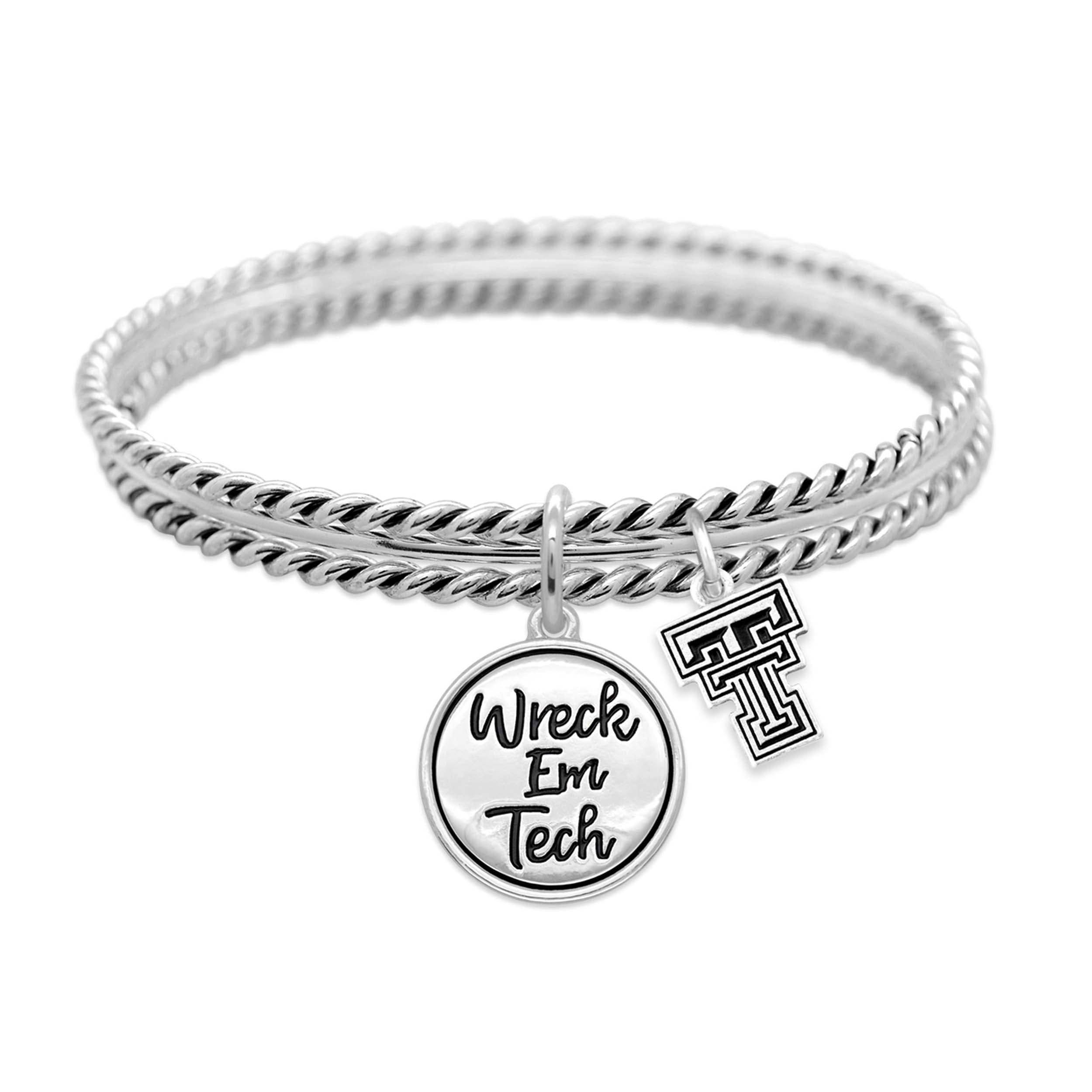 From the Heart Texas Tech Red Raiders Wreck Em Tech Twist and Shout Silver Bracelet Jewelry TTU, 7 5 inch, 7 5 inch, Silver, no gemstone