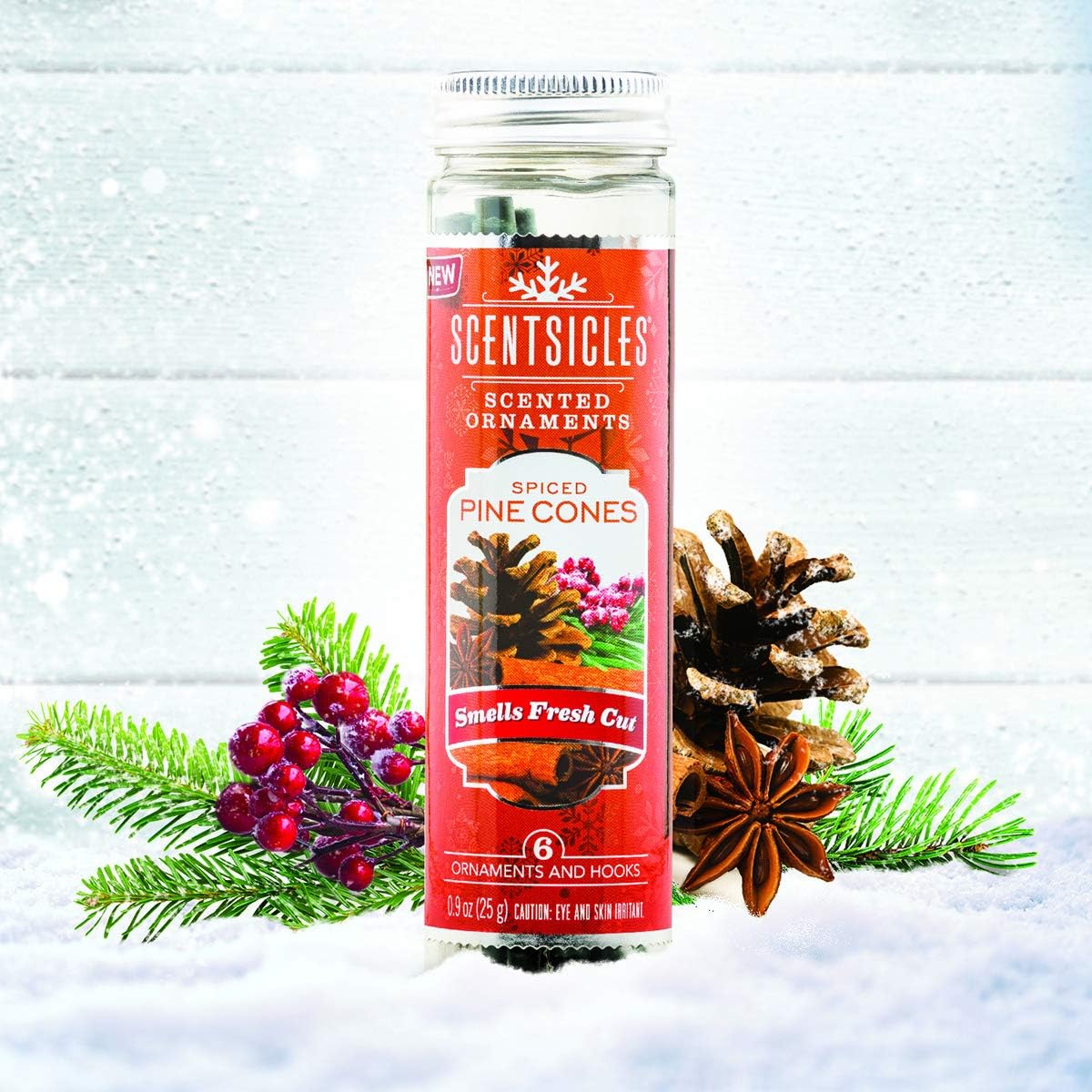 Scentsicles Spiced Pine Scented Ornaments with Hooks - 3 Bottles (18 Sticks)