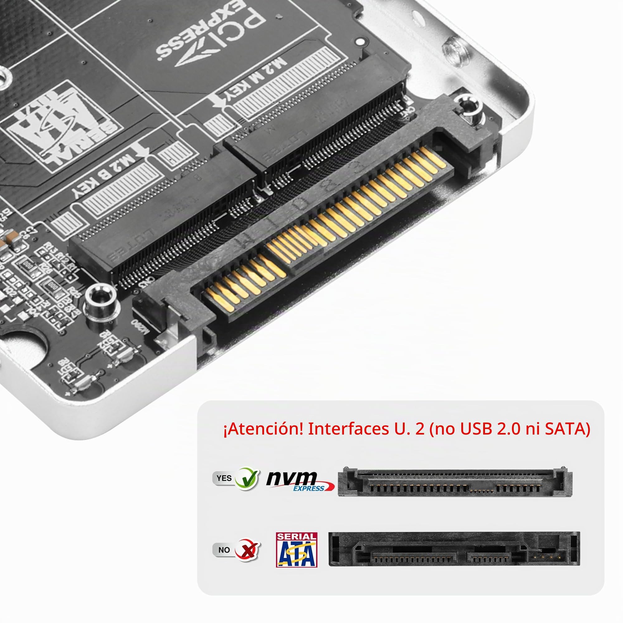 GINTOOYUN Combo 2 en 1 M.2 NVME/NGFF a U.2 (SFF-8639) Tarjeta Adaptadora PCI-E NVME (Llave M)/SATA (Llave B) a U.2 Caja de Unidad de Estado Sólido