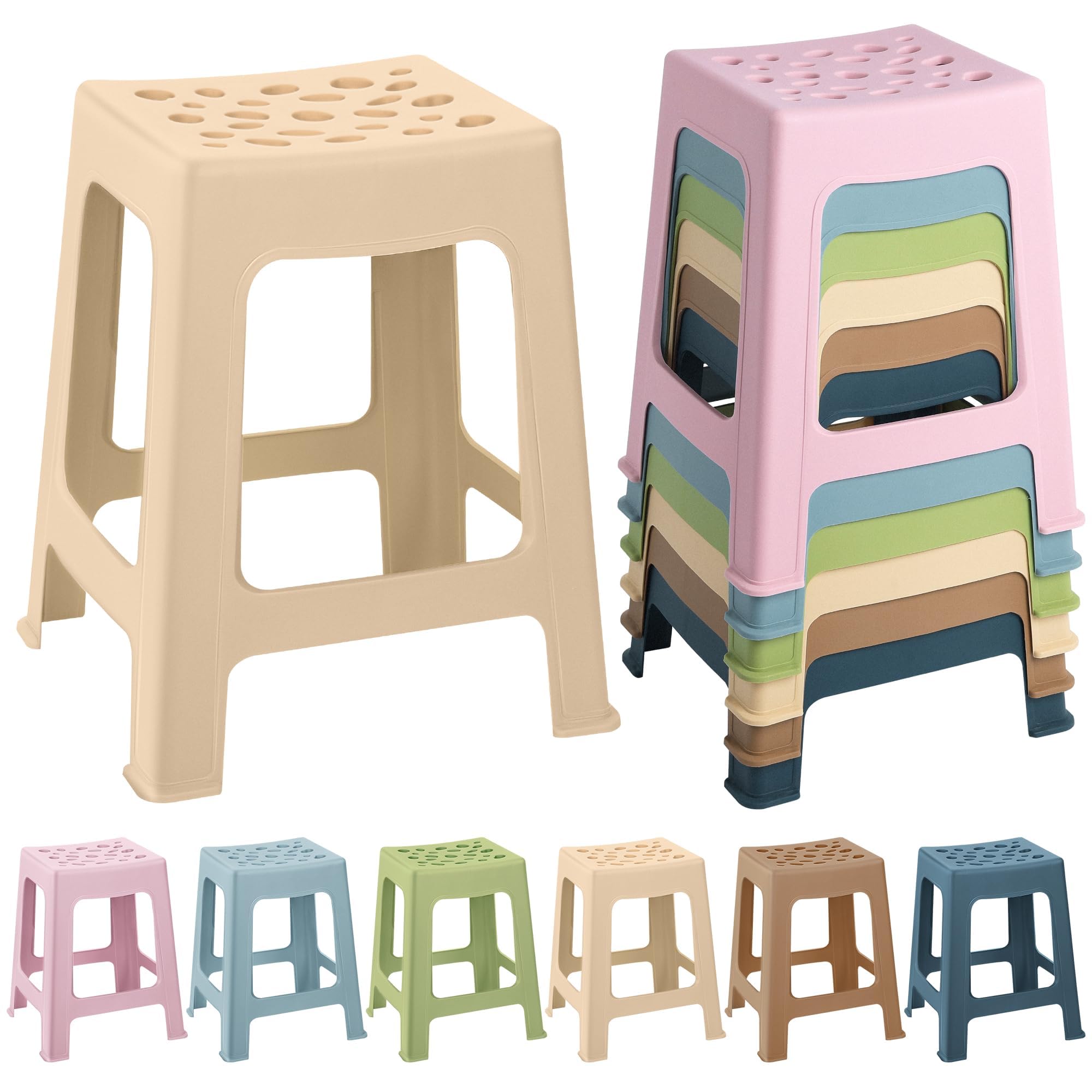 TURSTIN 6 Pack Plastic Stools 16.9 Inch Nesting Stools Bohemia 6 Color Portable Backless Bar Stool Flexible Seating Chairs for Back-to-School Season Classroom Office Home