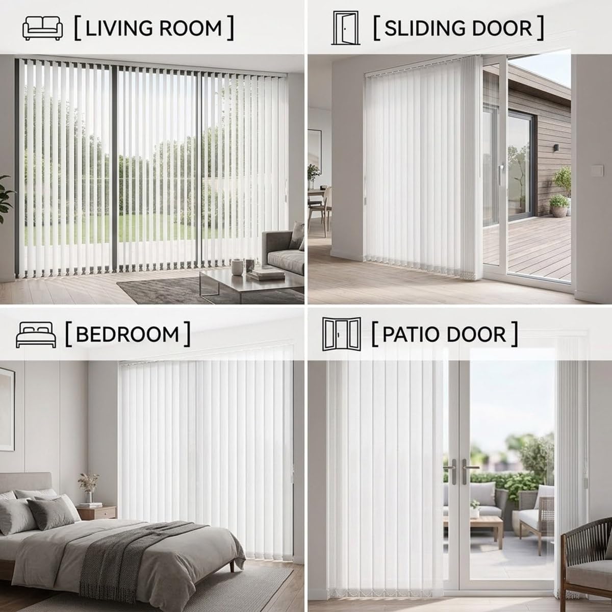 White Vertical Blinds for Sliding Glass Doors, Blackout Window Shades Panel Track Privacy Blind for Patio Doors, Closet, Room Divider, 60" 68" 72" 84" 96" 106" 118" Easy Install(72" W x 78" H)