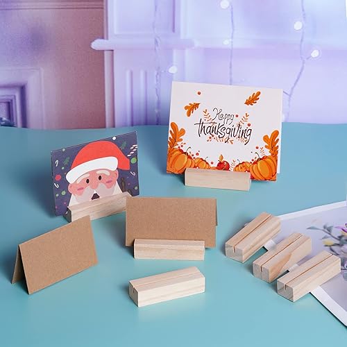 Miniatura 6 de mifengda 20 soportes de madera para tarjetas de lugar, soportes para números de mesa, soportes pequeños para letreros de mesa, soporte para tarjetas