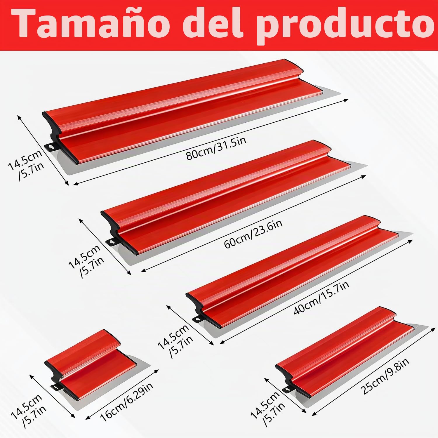 Juego de espátulas profesionales en maletín, incluye 5 rascadores (16 cm media luna, 25 cm, 40 cm, 60 cm, 80 cm) con 2 rasquetas, barra telescópica de aluminio, soporte de mango y un par de guantes
