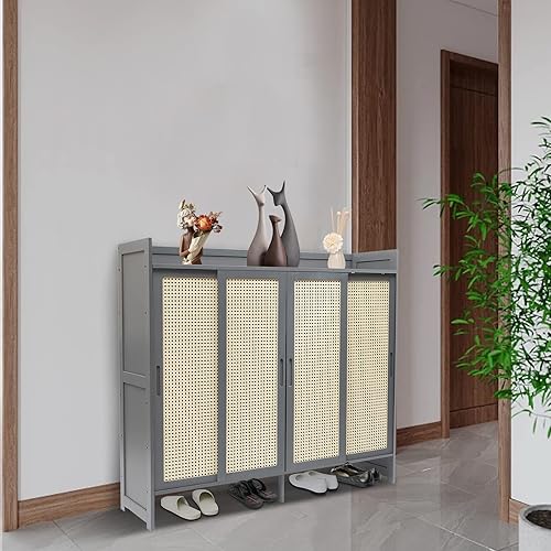 Miniatura 6 de LYNICESHOP Zapatero de entrada, zapatero de 6 niveles, organizador de zapatos con puertas, estante de torre independiente para armario, dormitorio,