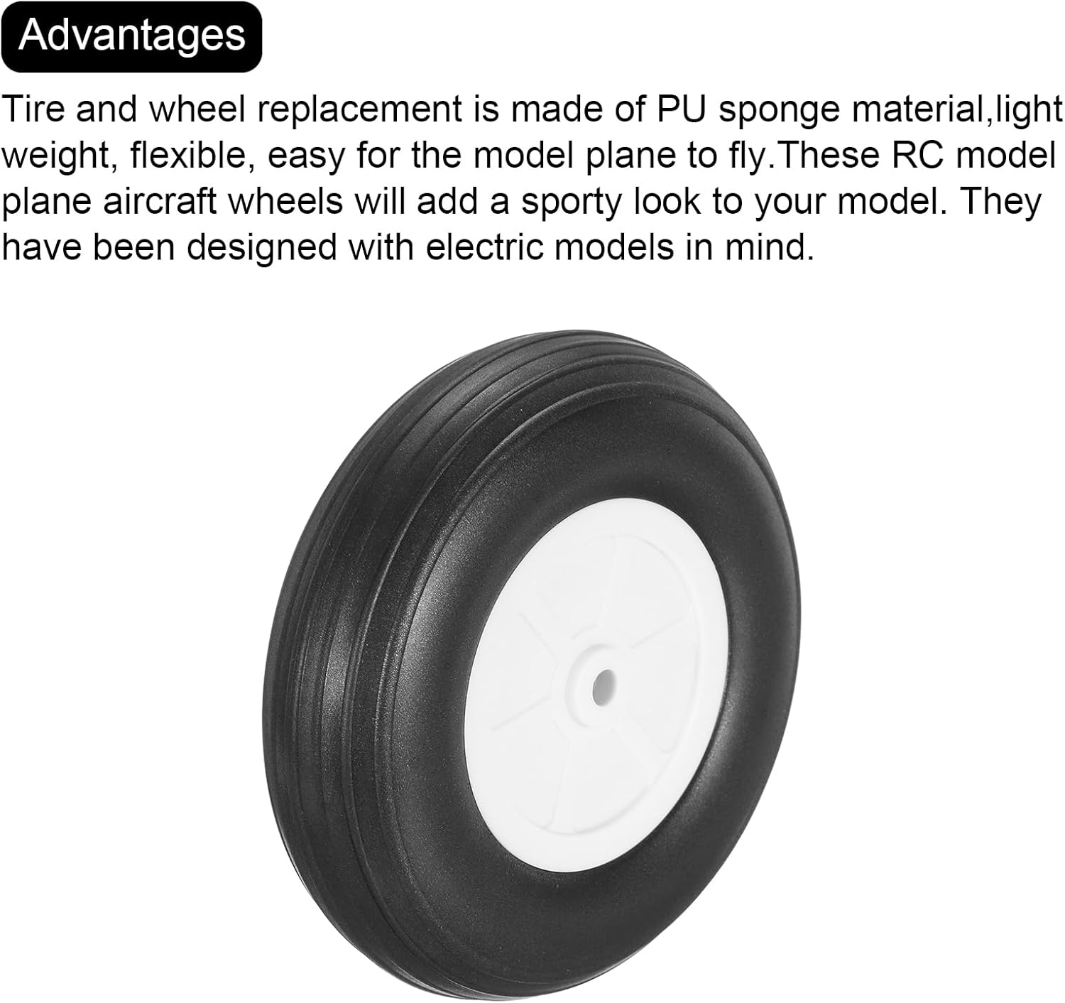 MECCANIXITY 6 Pcs RC Airplane Wheels, 4 Inch OD RC Plane Parts Wheels Model Airplane Light PU Sponge Tire Tail Foam Wheel for DIY RC Model Plane Aircraft