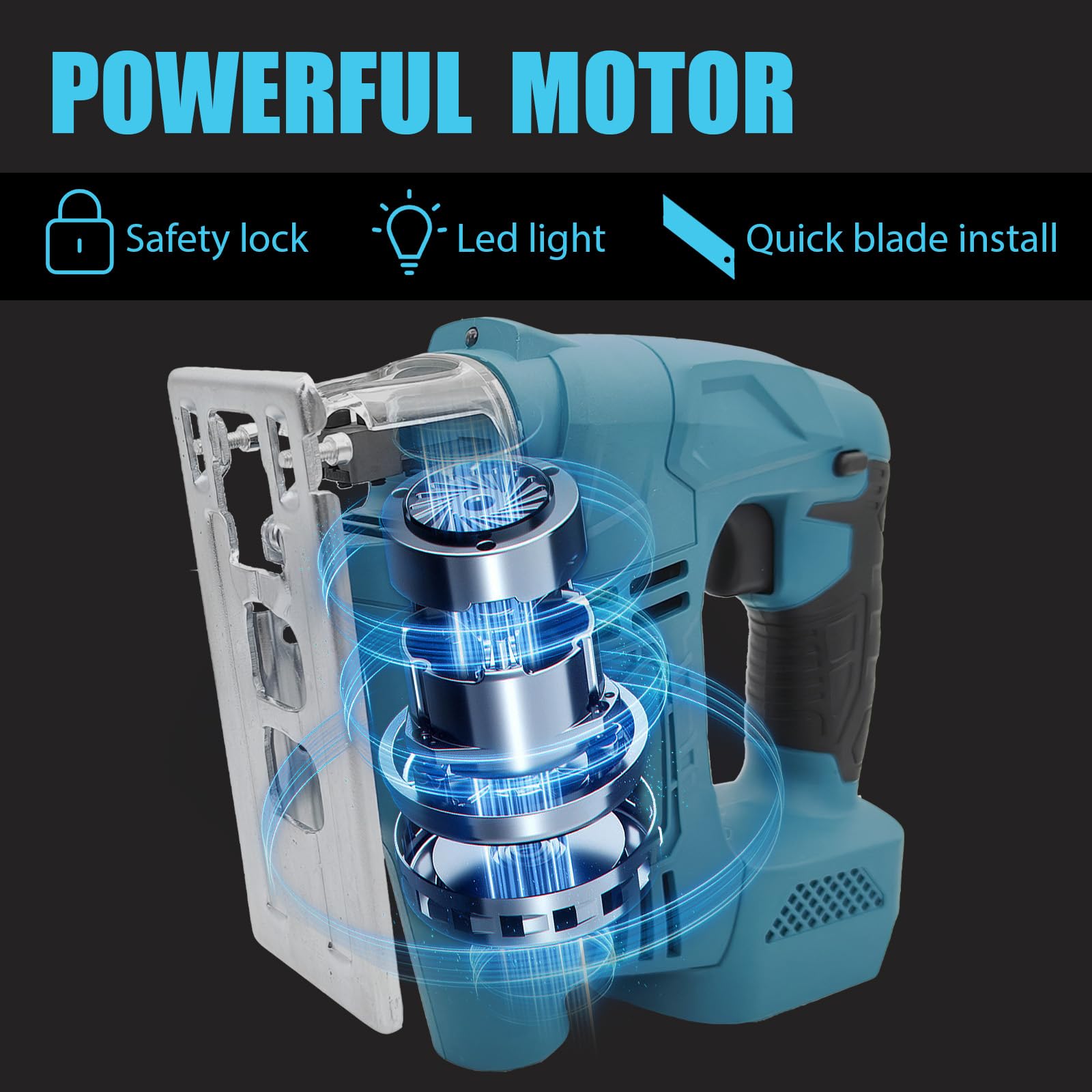 Seghetto alternativo a batteria da 18 V con 2 batterie da 5500 mAh e caricatore: motore potente, velocità variabile, luce LED, funzione di mitrazione (0-45°) e aspirazione della polvere