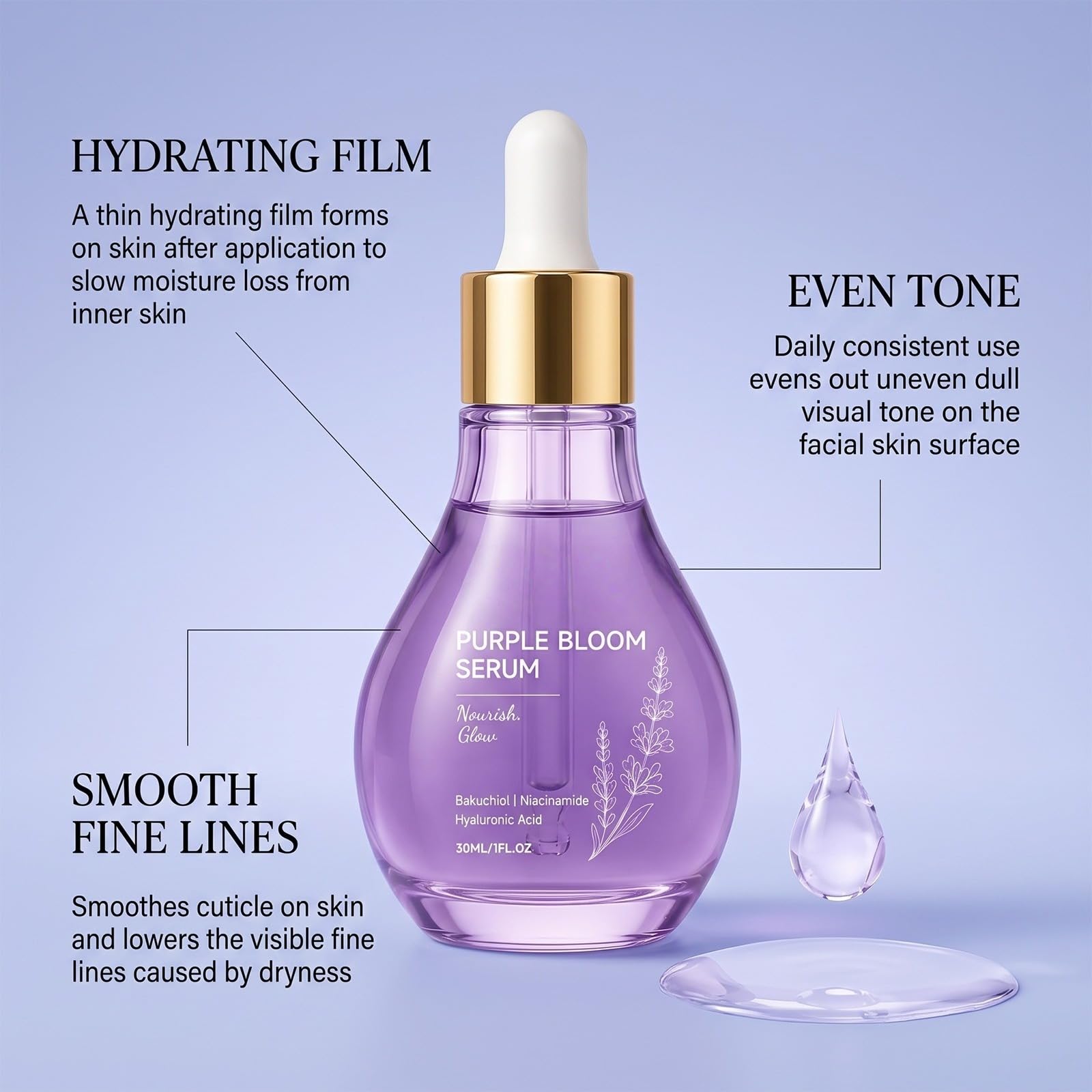 serum viso Anti-invecchiamento e rassodante, idratante profonda | Attenua le linee sottili, illumina e idrata la pelle, la lascia fresca e non comedogena ed è adatta per pelli sensibili.