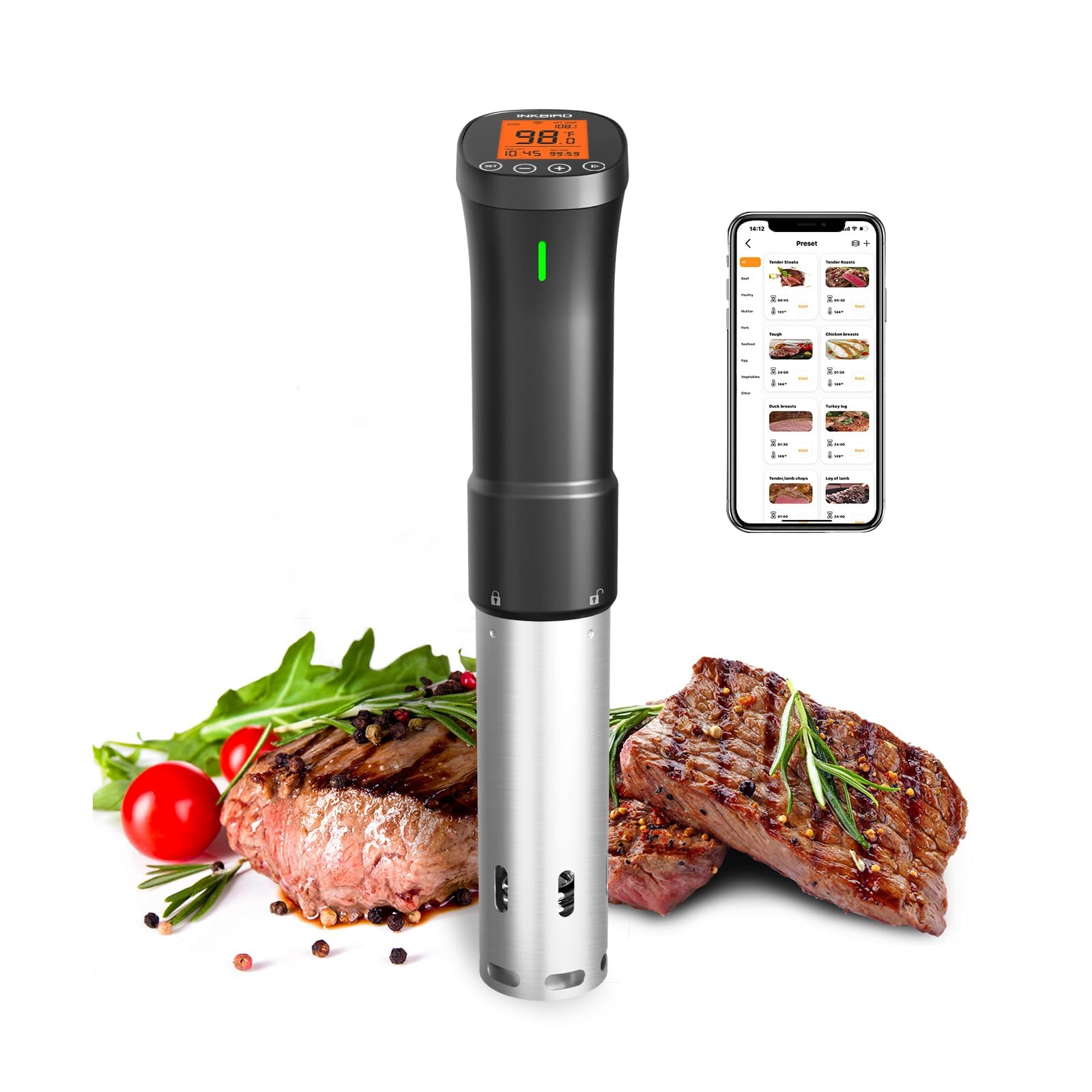 INKBIRD 2.4G Wifi Sous Vide Cooker ISV-200W, 1000W Sous Vide Machine, Remote Control Immersion Circulator with APP Recipes Timer Alarm Mobile Notification 3D Water Heating Ultra-Quiet