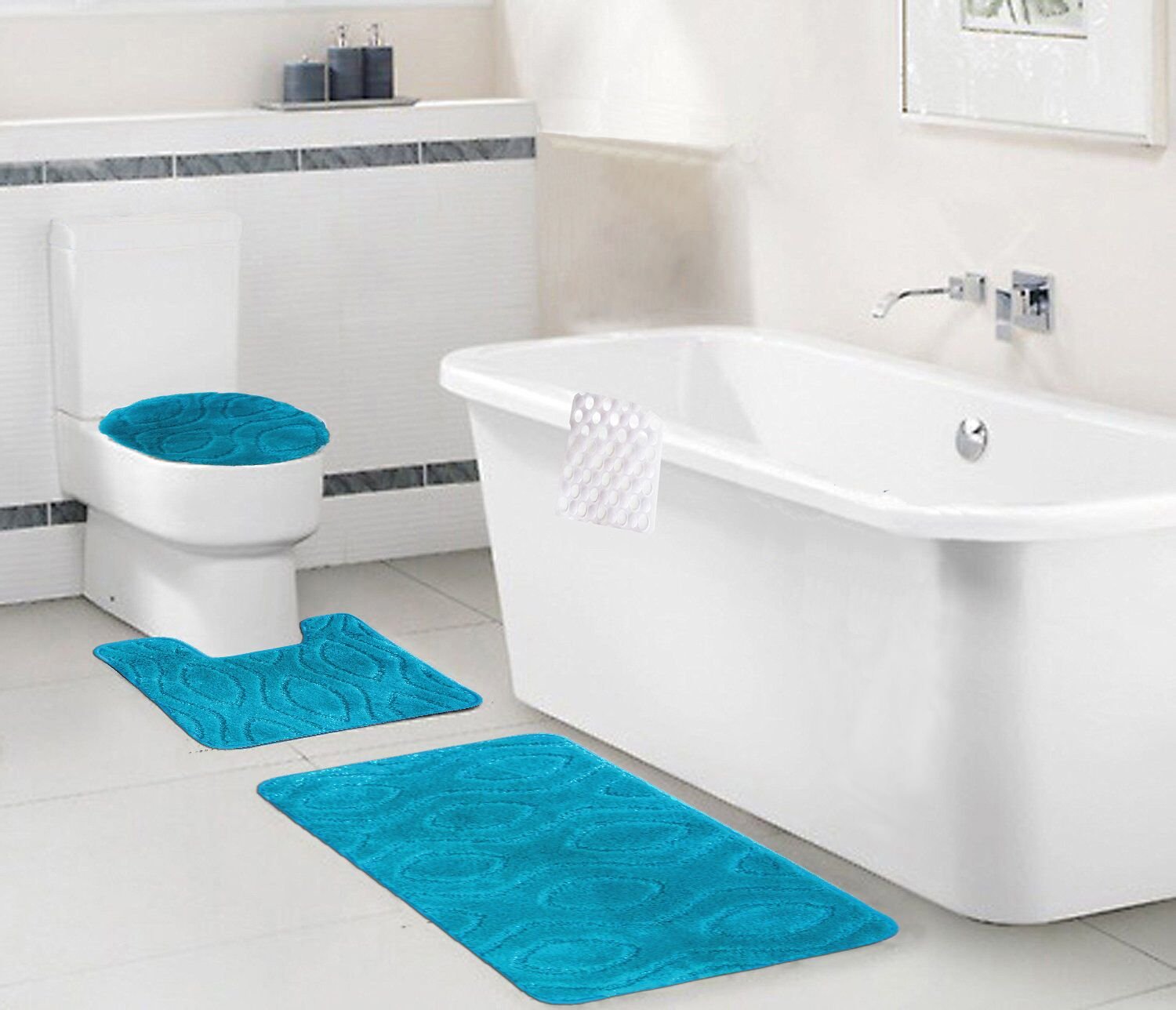Kashi Home Thelma 3 Piece Bathroom Rug Set, Turquoise