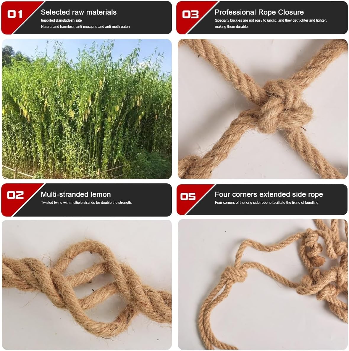 Kids Balcony Safety Netting, Jute Hemp Rope Mesh for Playground & Stairs Guard, Decorative Climbing Plant Support & Photo Wall (1M x 2M)