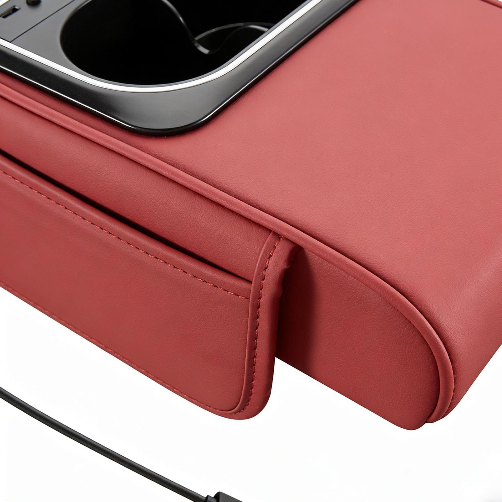Organizer na podłokietniki samochodowe, wielofunkcyjne pudełko na uchwyty na napoje i chusteczki higieniczne, z kieszenią boczną, oświetleniem nastrojowym, portem USB i regulowaną podpórką na