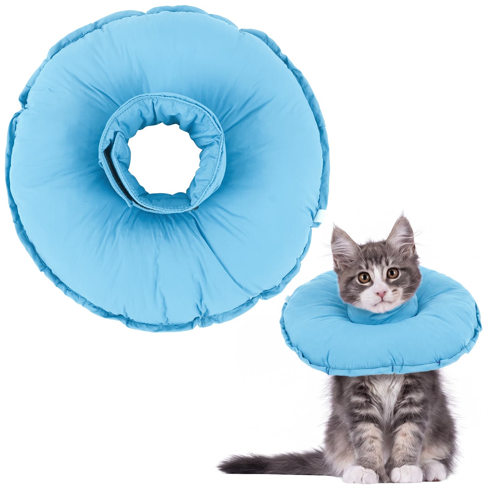 Cat Recovery Collar, Soft Donut Cone, Anti Lick Protective Neck Cushion, Adjustable Turtleneck, Lightweight After Surgery Buster,Comfortable Alternative to E Collar for Male Female Cats(Blue S)