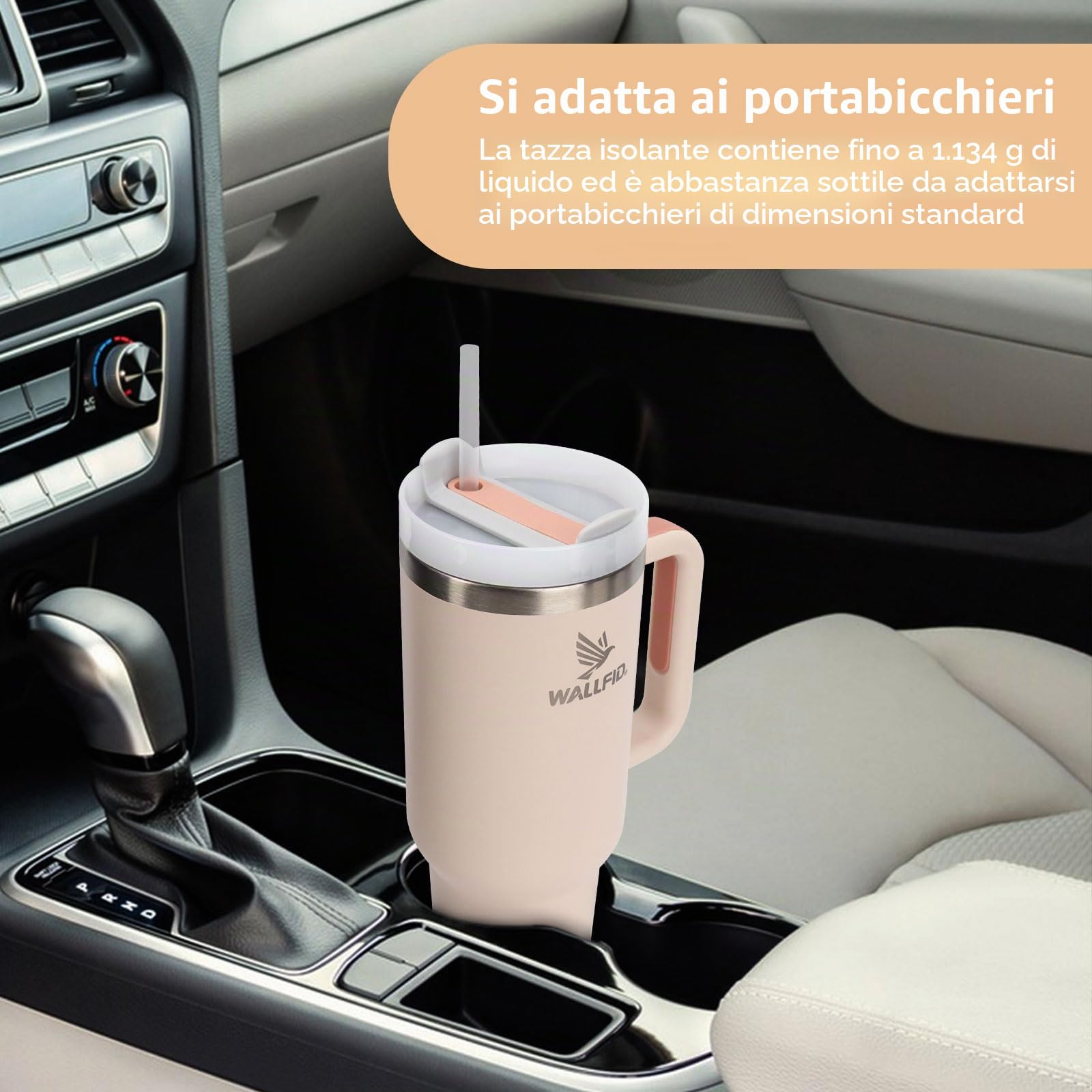 WALLFID Tumbler da 40oz in Acciaio Inossidabile a Isolamento Sottovuoto, con Coperchio, 3 Cannucce e 1 Spazzolino per Cannucce, Perfetto per Bevande Calde/Fredde, Ideale per Caffè（quarzo rosa）