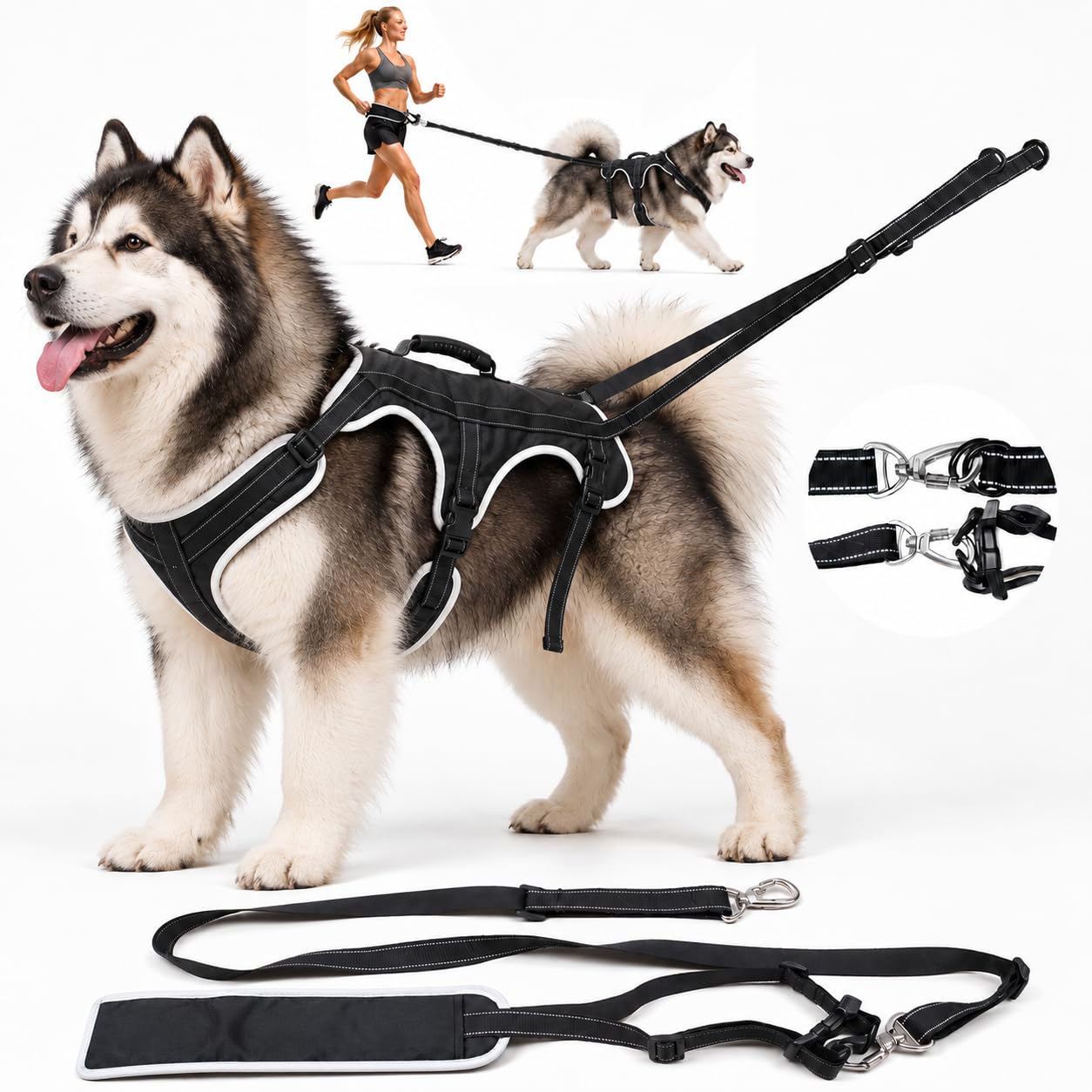 Guinzaglio per cani a mani libere, imbracatura da corsa per cani con cintura in vita e guinzaglio ammortizzante, gilet riflettente regolabile con maniglia di controllo, per cani di taglia media e