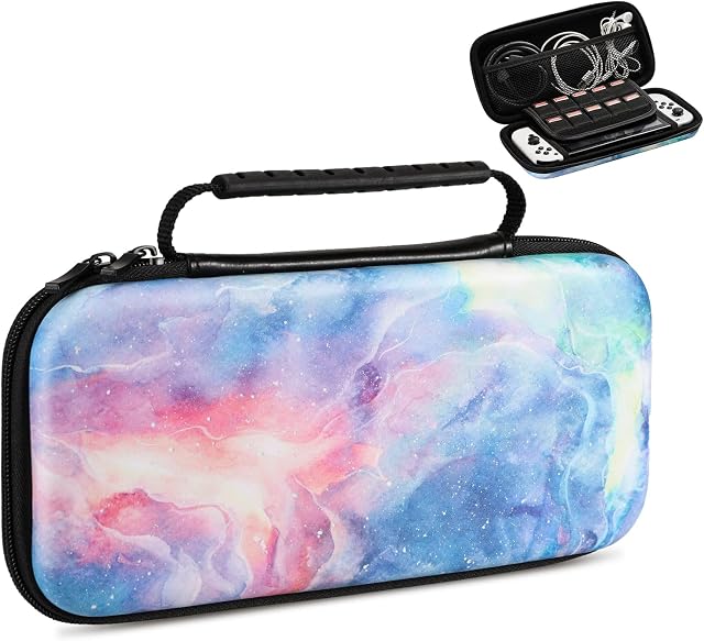 TiMOVO Carrying Case for Nintendo Switch OLED Model 2021 & Switch, Durable Hard Shell Game Storage Handbag Portable Travel Bag PU Pouch with Pocket for 10 Game Cards & Accessories, Dreamy Nebula