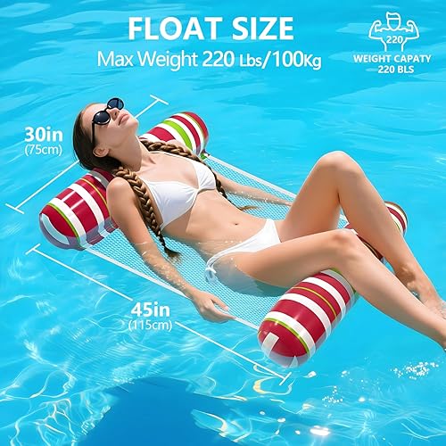 Miniatura 5 de Flotadores de piscina para adultos, paquete de 4 hamacas inflables de agua, esenciales para vacaciones en la playa, para piscina, lago o fiestas de