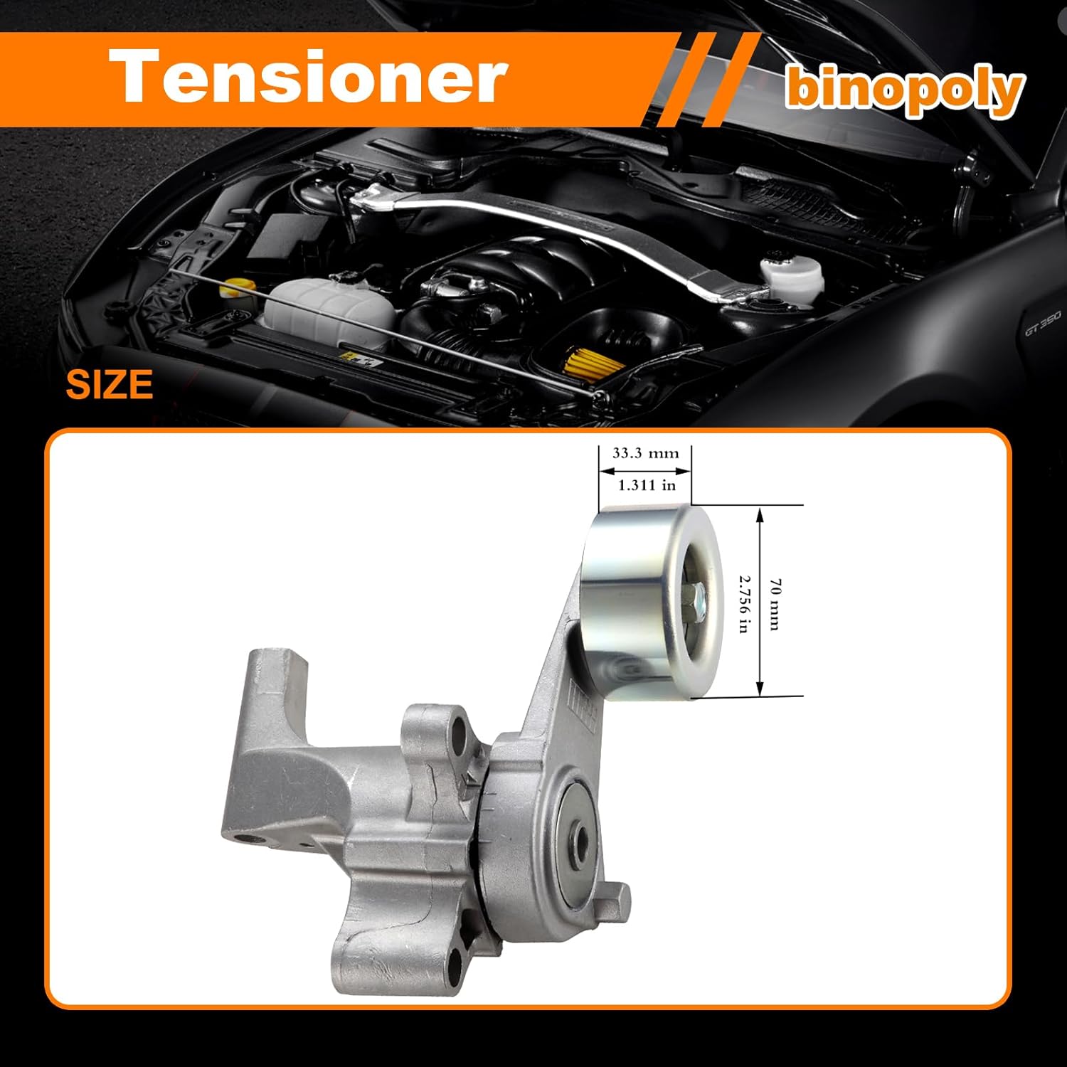 binopoly 38486 Drive Belt Tensioner Assembly With Pulley For Toyota 4 Runner 2010/Hiace 07-14/Hilux 07-20/Tacoma 07-22 OE# 89711 16620-0C030 1662075020 1662075021