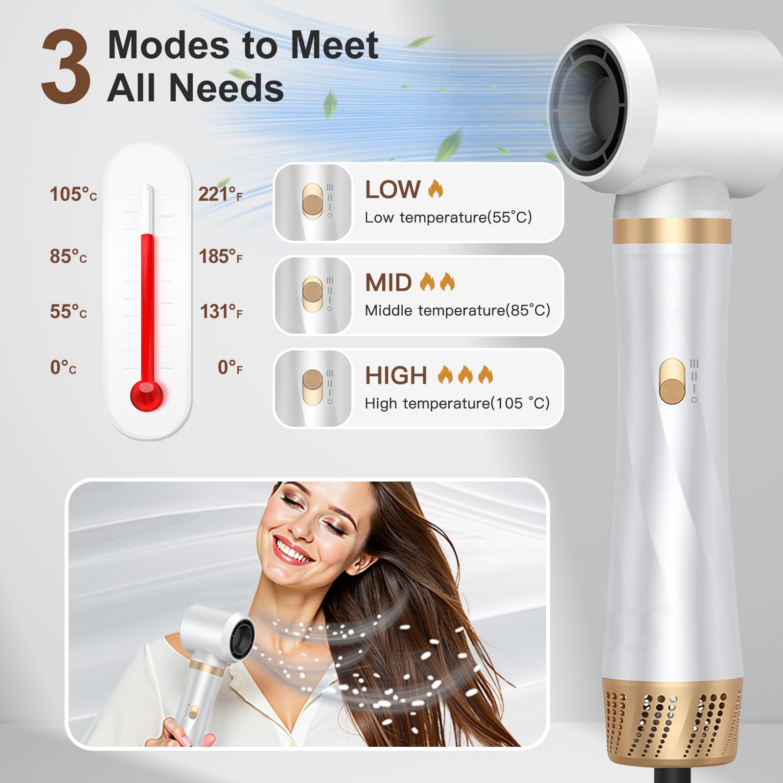 Cepillo Secador de Pelo 5 en 1, 1000W Air Styler Set,Cepillo De Aire Caliente Multifunción,Moldeador Pelo With Riza 3 Temperaturas, Tecnología Ion,Cepillo Alisador para Da Volumen, Alisa y Seca